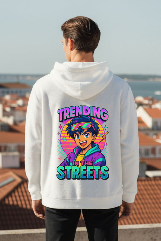 Back print view — Game On retro gaming oversized hoodie white — full graphic DTF print — ZUPPI men's streetwear