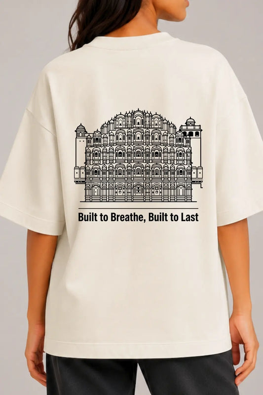 Built To Breathe — Hawa Mahal Streetwear Print Close-Up on Oversized Tee | JUNOSHI