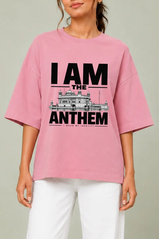 I Am The Anthem — Golden Temple Print Close-Up on Oversized Tee | JUNOSHI