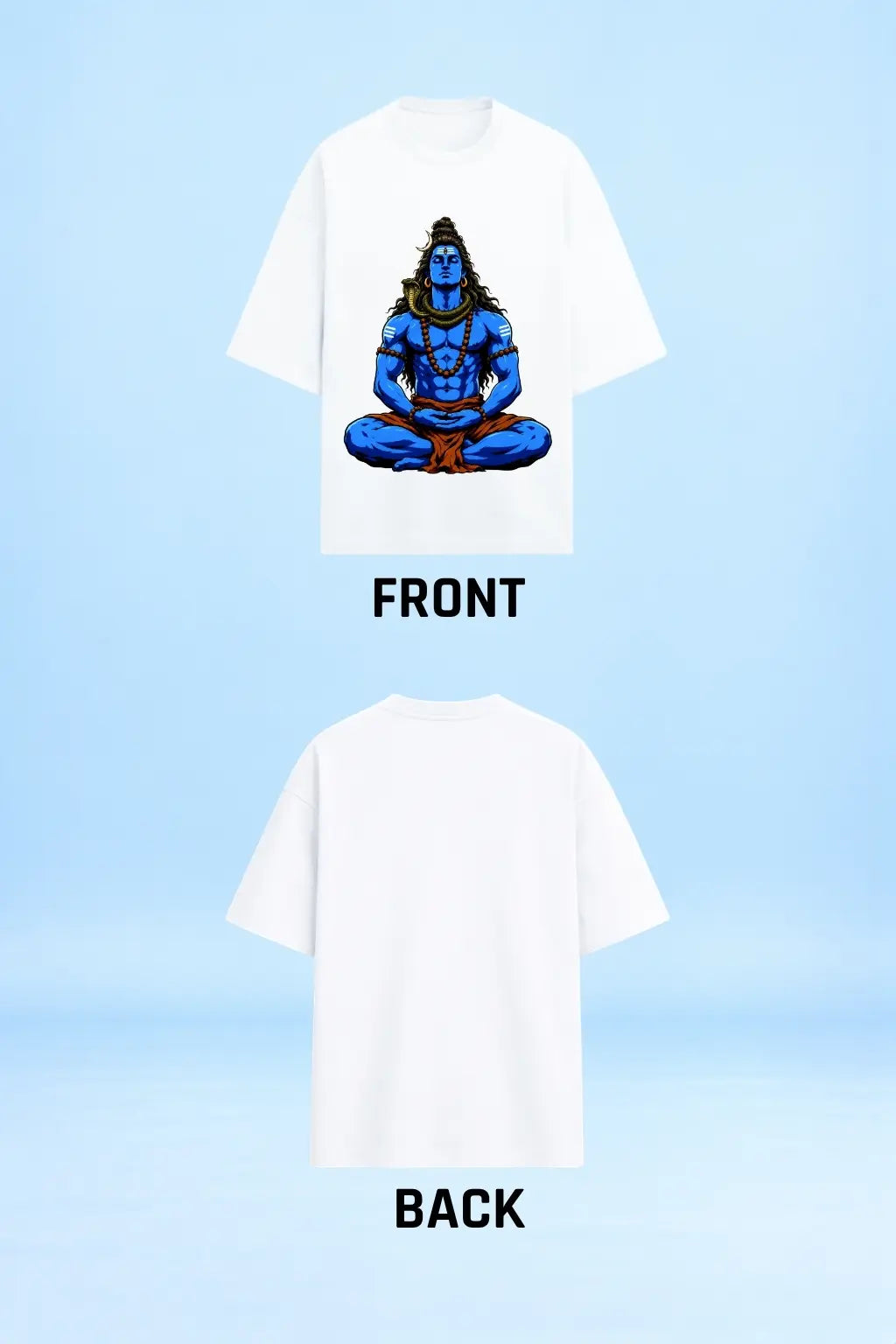 Front and Back Flat Lay of Lord Shiva Meditation Oversized Classic Tee, Unisex | JUNOSHI