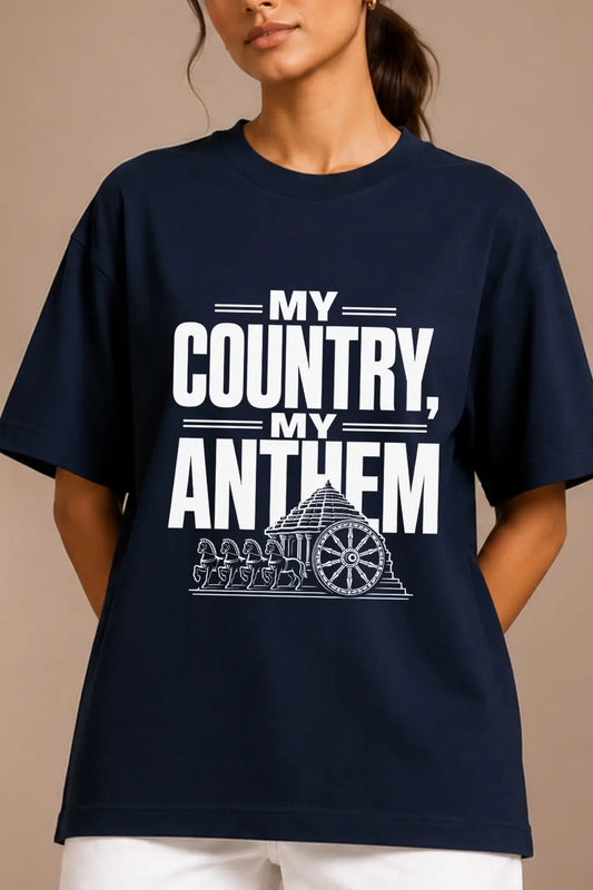 My Country My Anthem — Konark Wheel Print Detail on Oversized Tee | JUNOSHI