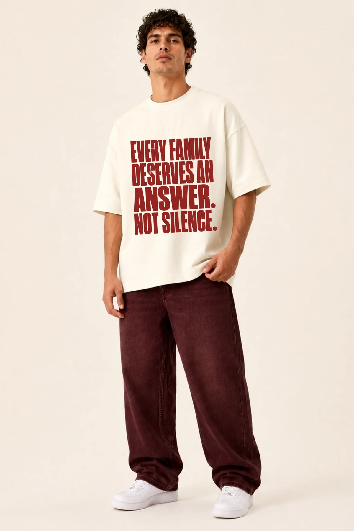 Not Silence — Written in Stone Oversized Tee for Men, Front View | JUNOSHI