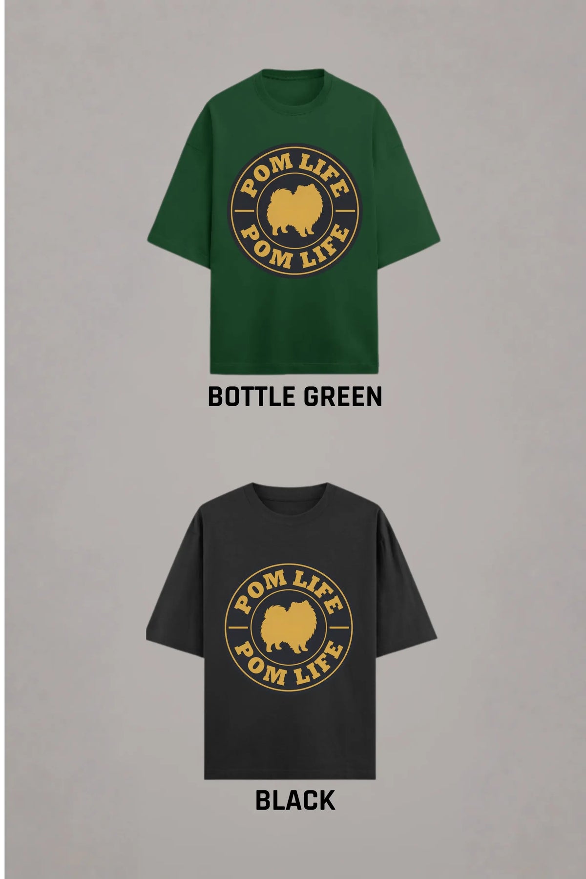 Pom Life Pomeranian Dog Parent Tee — Bottle Green and Black Color Variants | JUNOSHI Pet Pawtrait