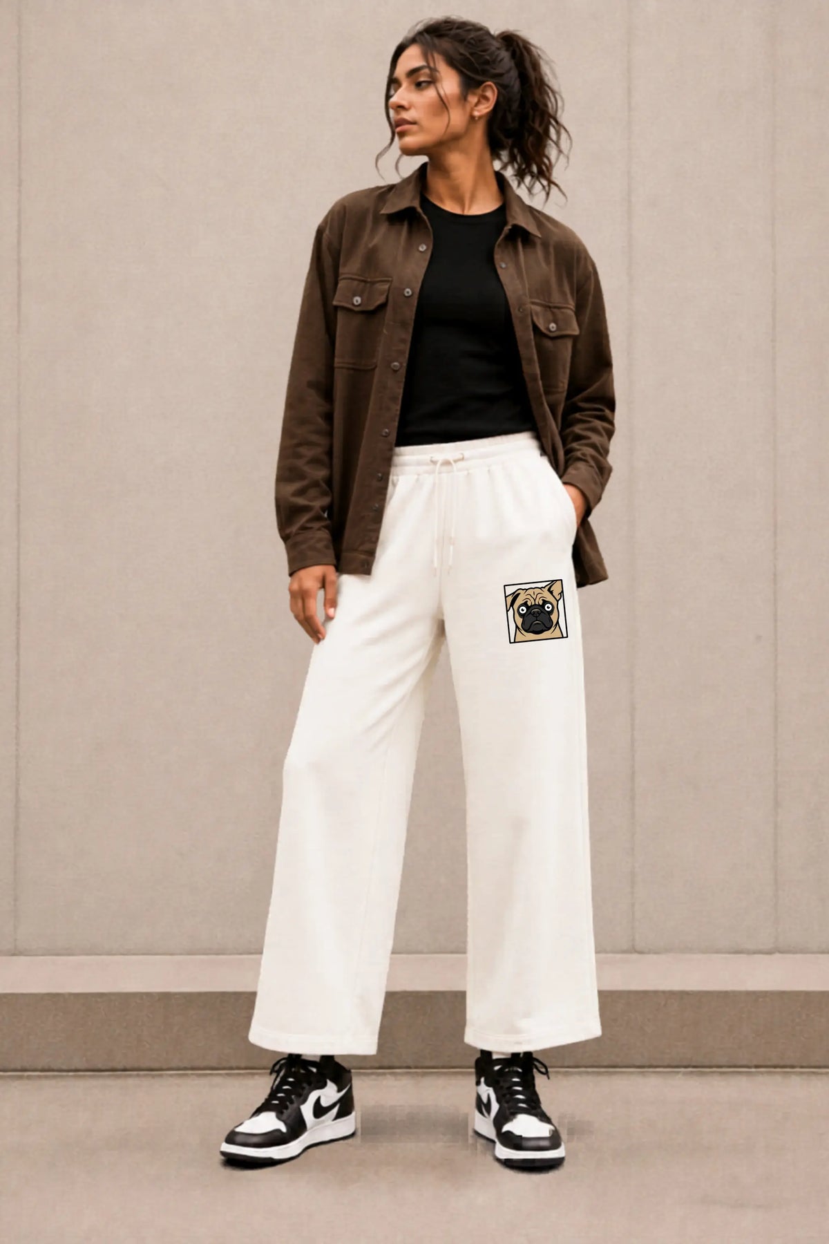 Pug Face Graphic Unisex Sweatpants in Cream — Women's Styling, Easy Beings Collection