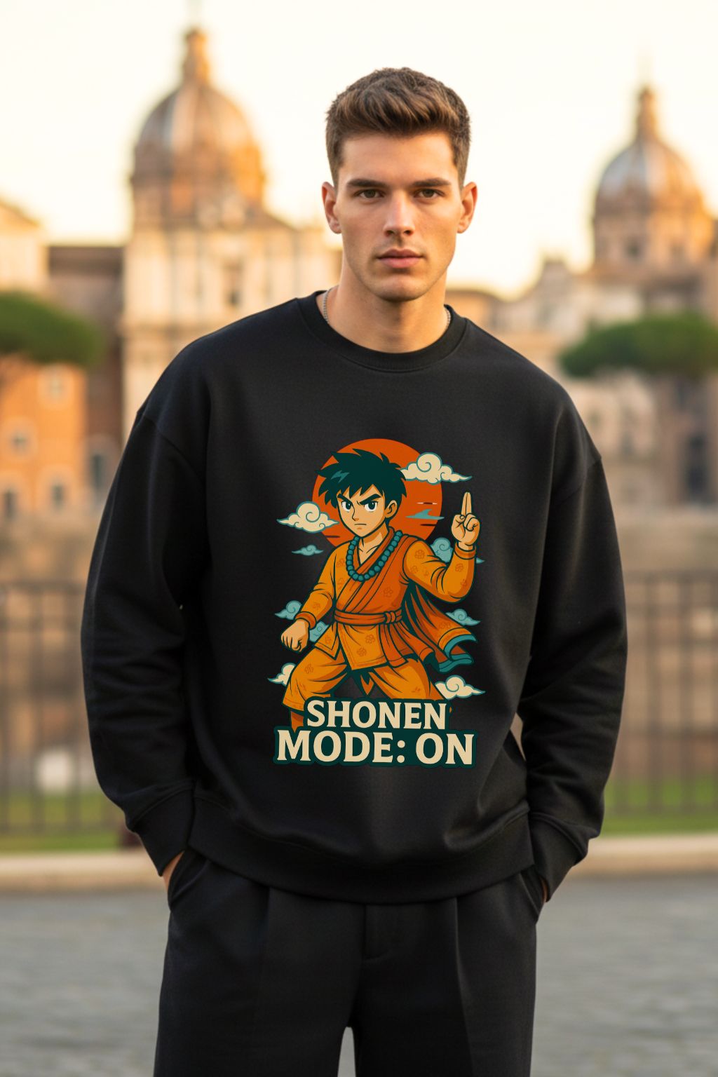 Desi Monk Shonen Mode On Black Anime Graphic Oversized Sweatshirt for Men — ZUPPI