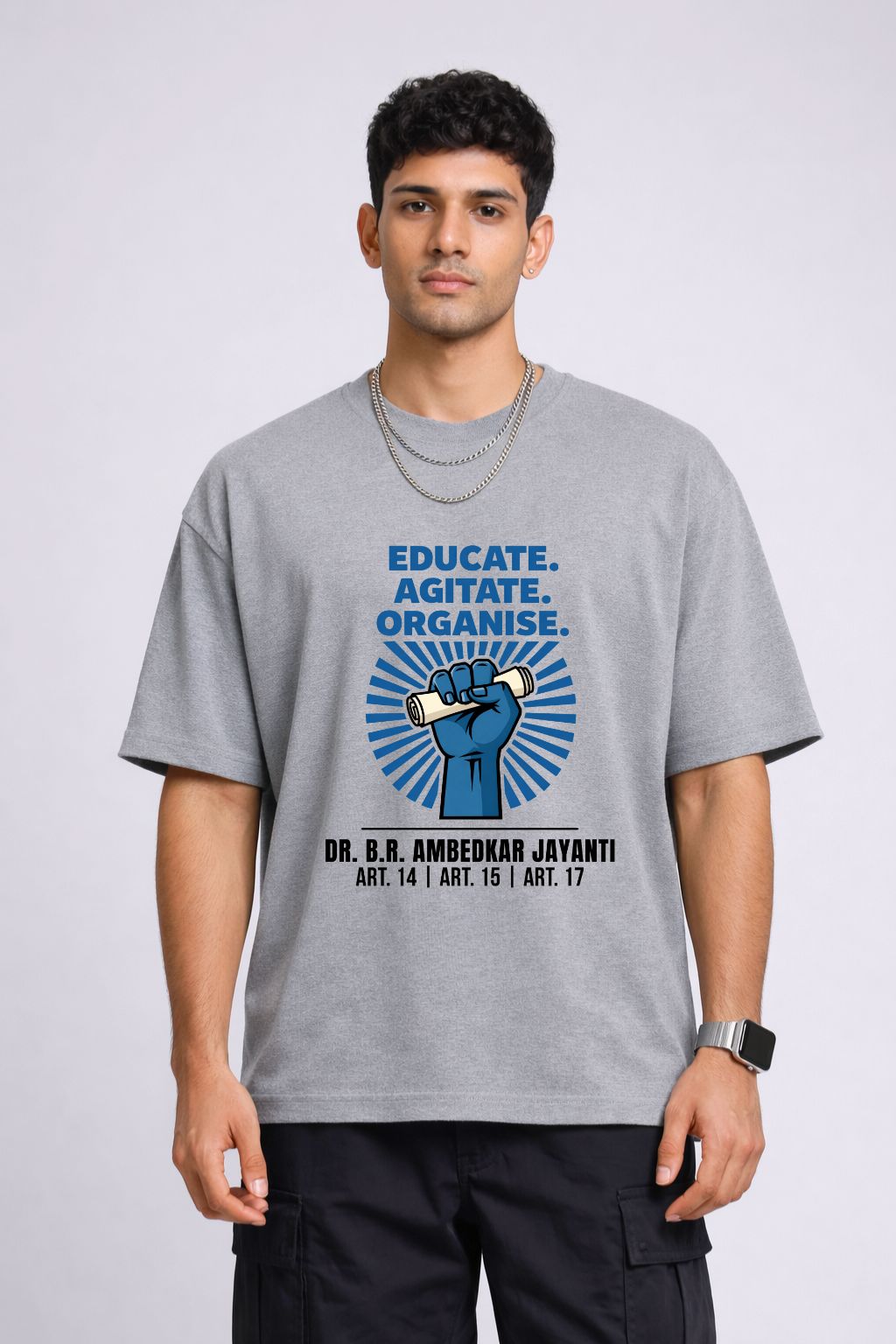 ZUPPI Educate Agitate Organise oversized tee — Ambedkar Jayanti constitutional streetwear for men