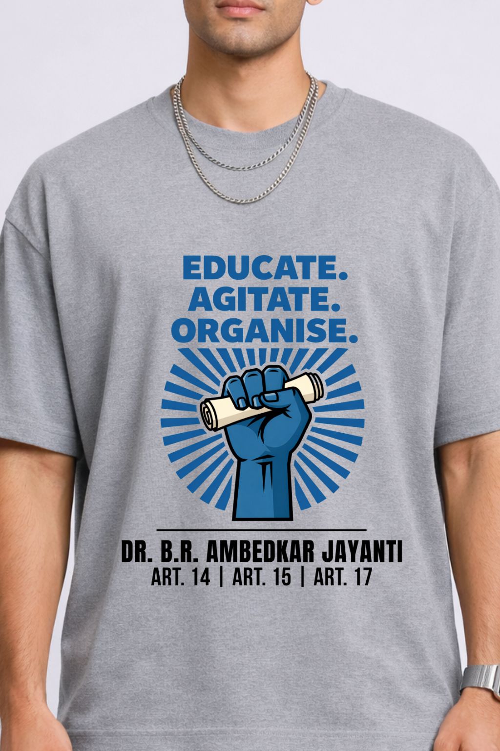 ZUPPI Educate Agitate Organise tee — raised fist and constitutional articles graphic detail, DTF print