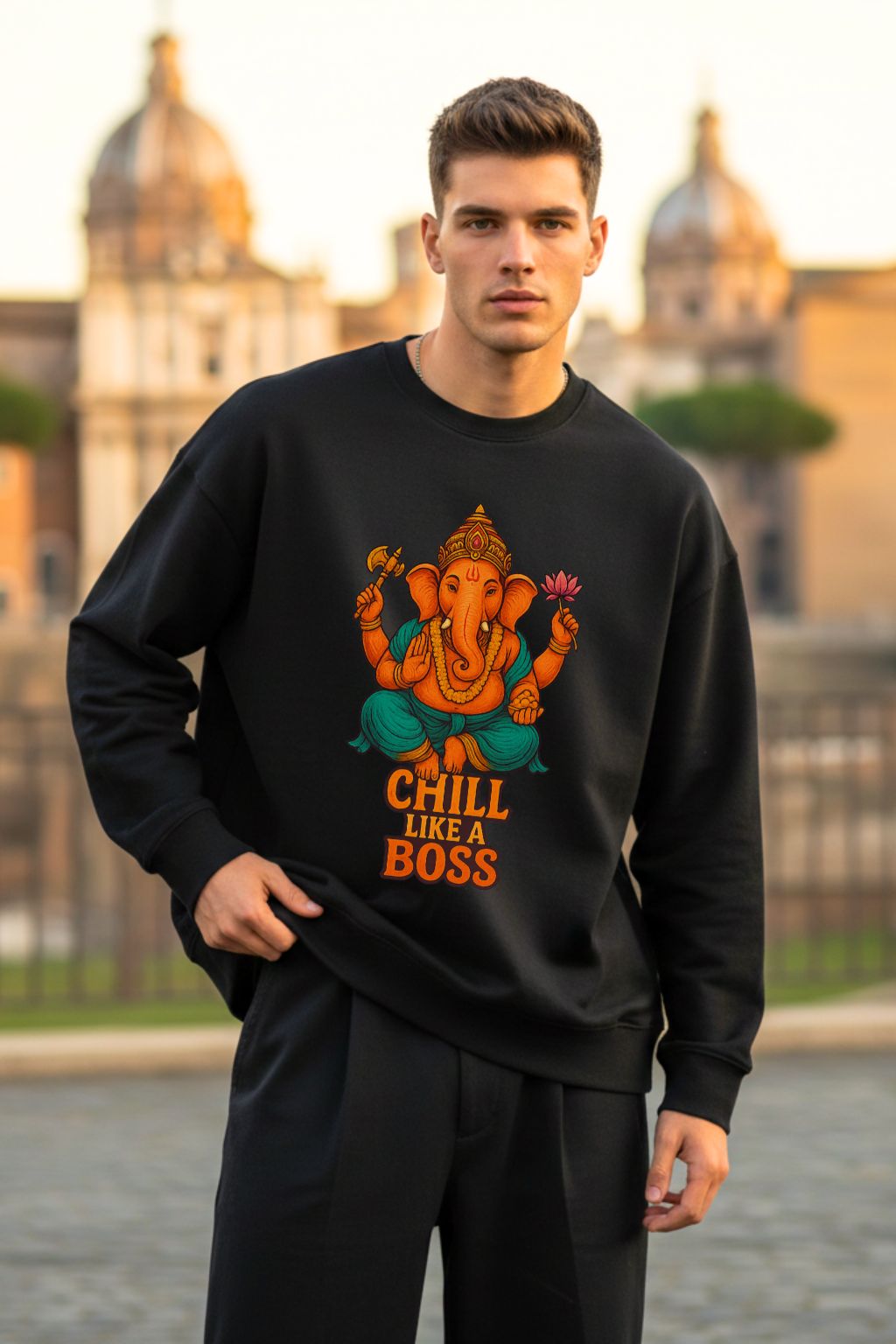 Ganesha_Chill_Boss_Black_Oversized_Sweatshirt