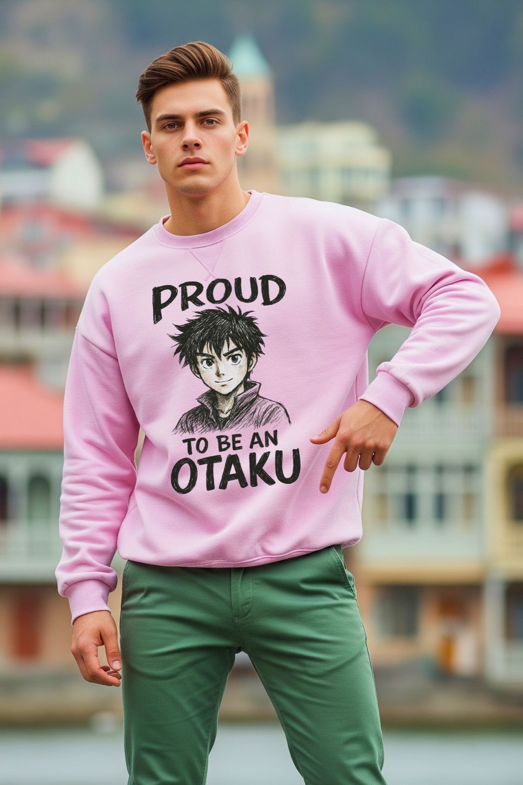 Light Baby Pink Otaku Anime Proud Oversized Sweatshirt — anime fandom streetwear for men