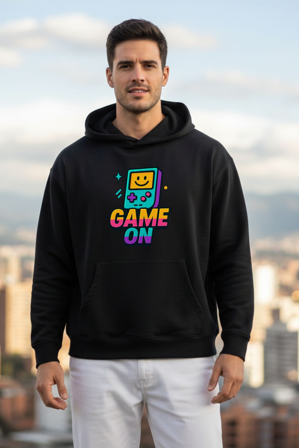 Game On retro gaming oversized hoodie in midnight navy — gamer drip men's hoodie India — ZUPPI