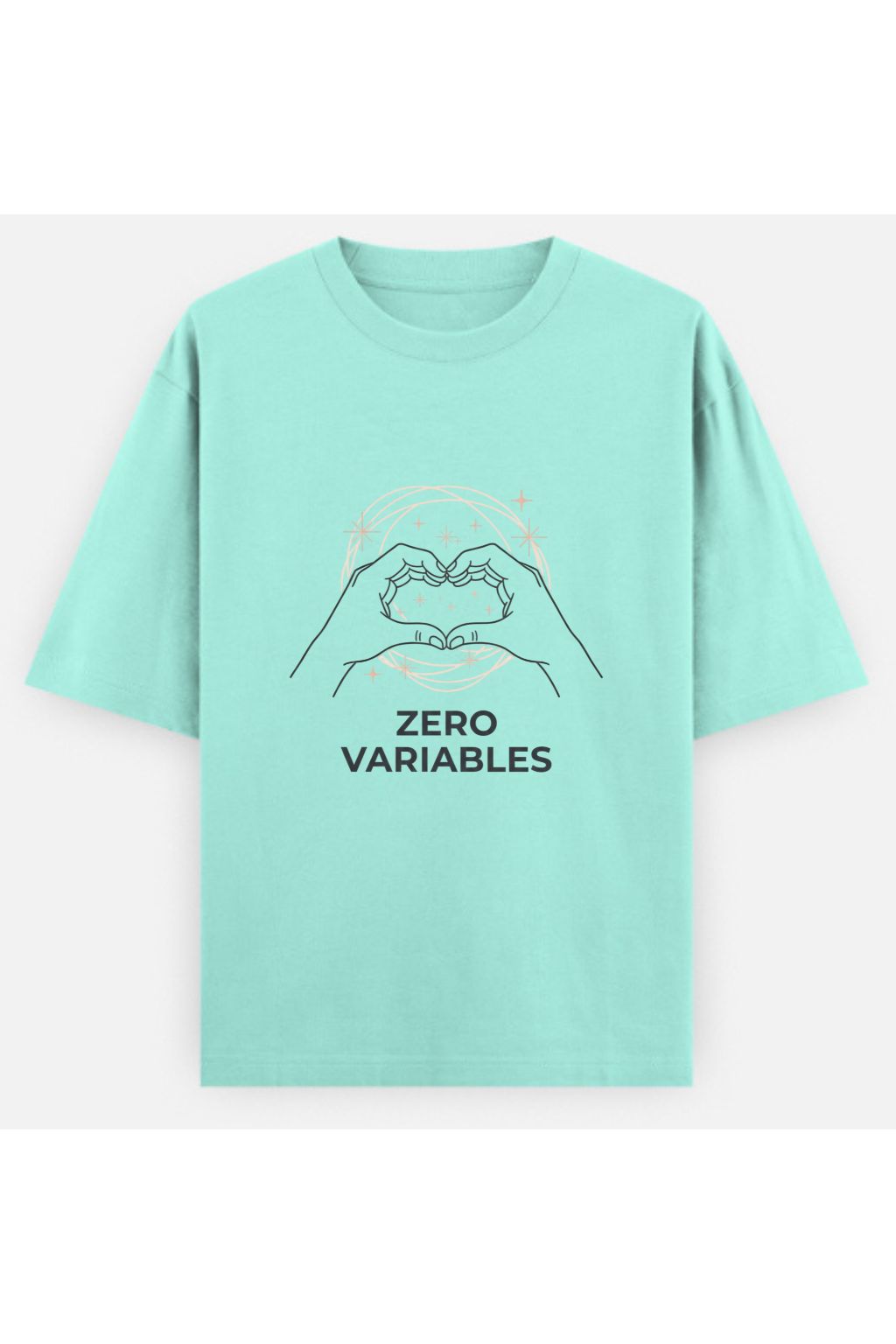 flat lay of a mint oversized t-shirt with a design of "upsc aspirant zero variables"background