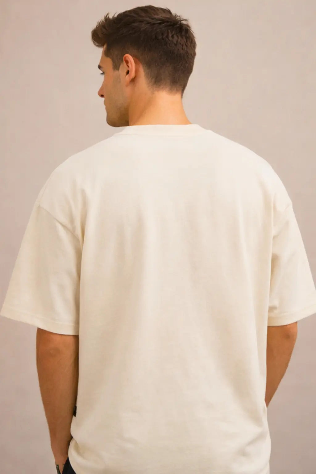 Aaj Nahi Desi Streetwear Oversized Terry Tee — Back View Off-White | JUNOSHI
