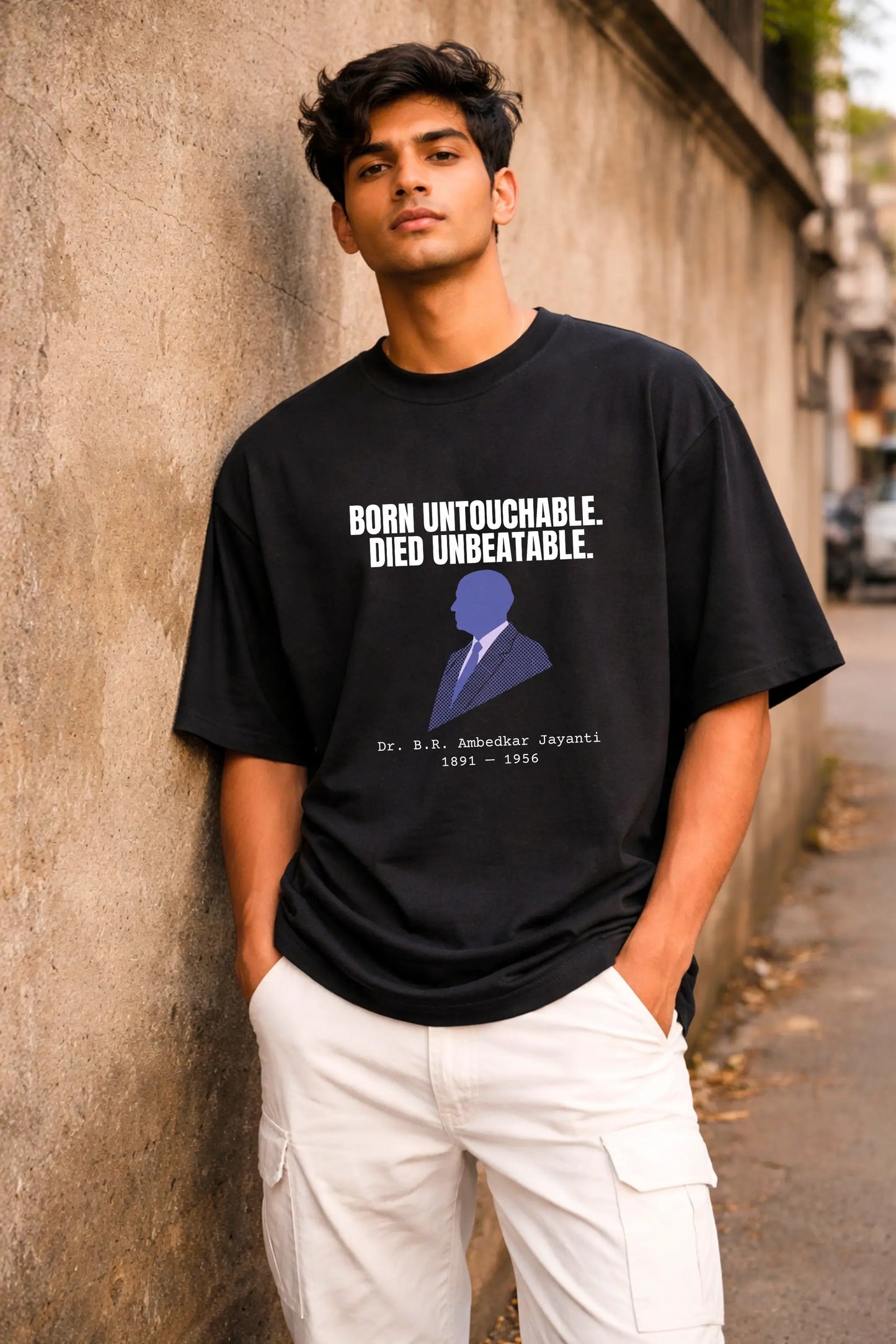 Unbeatable Ambedkar Jayanti oversized tee in Black — Written in Stone collection, Junoshi India