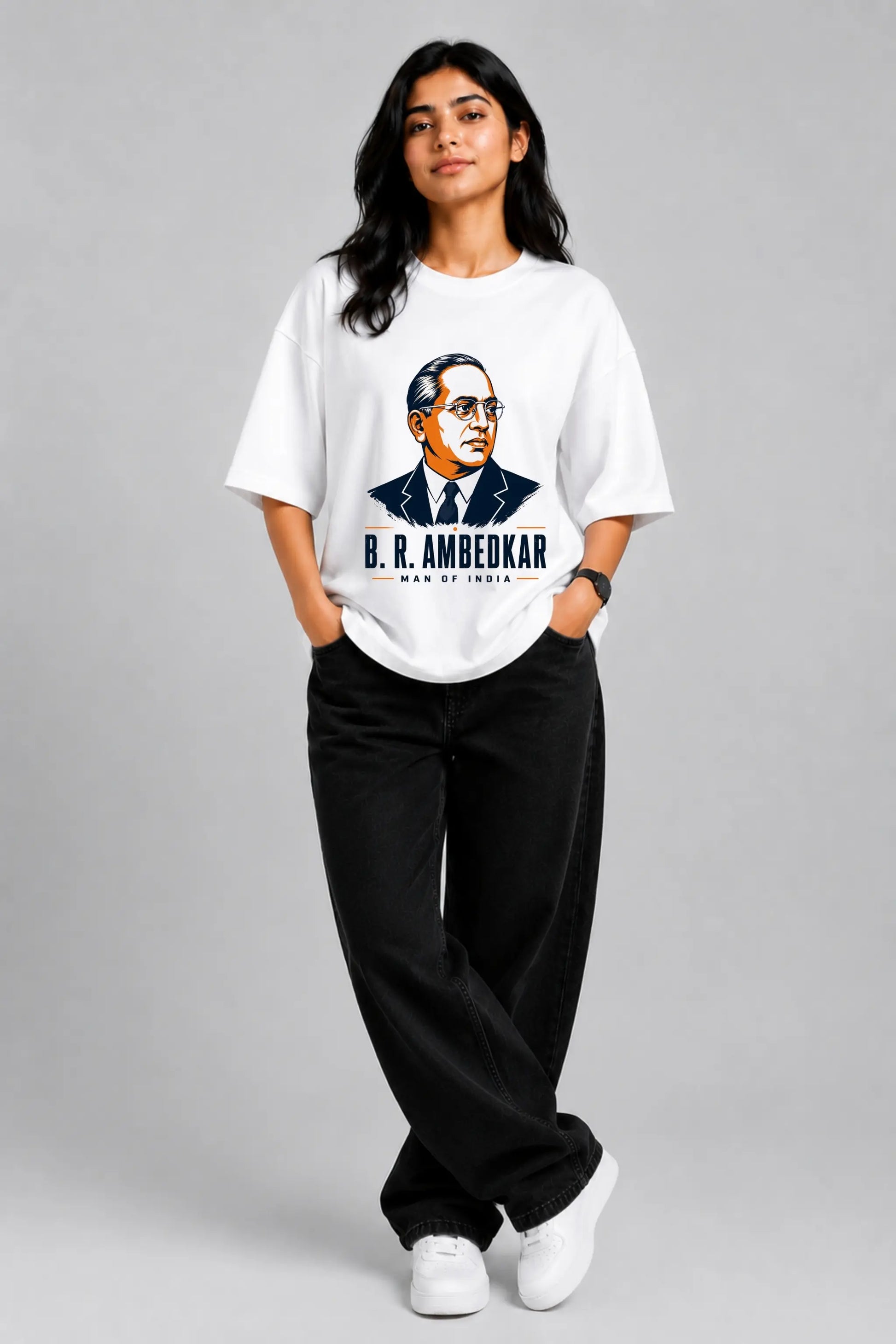 B.R. Ambedkar Man of India — Oversized T-Shirt for Women, Front View | JUNOSHI