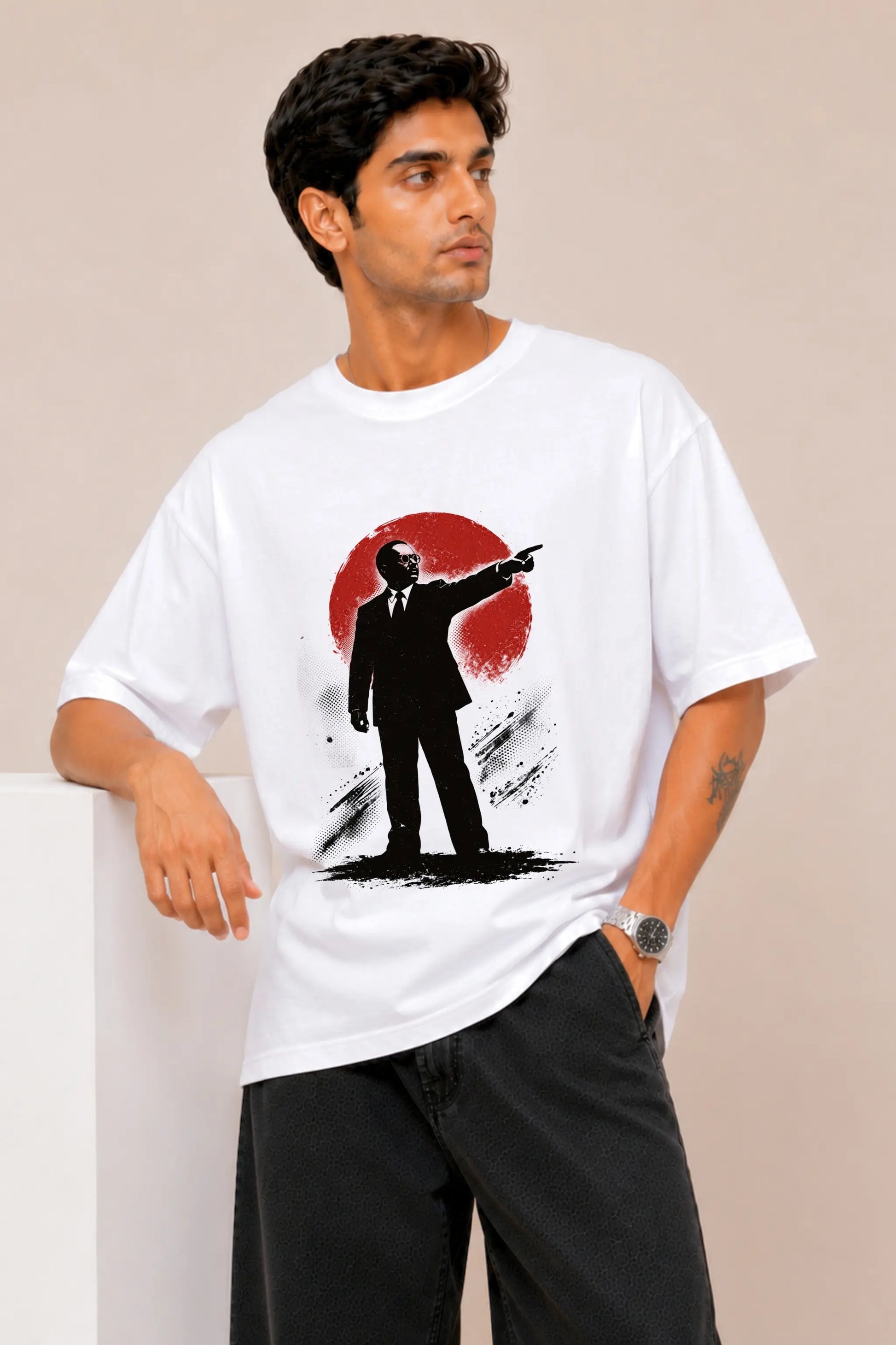 Ambedkar Silhouette Oversized Tee for Men — Front