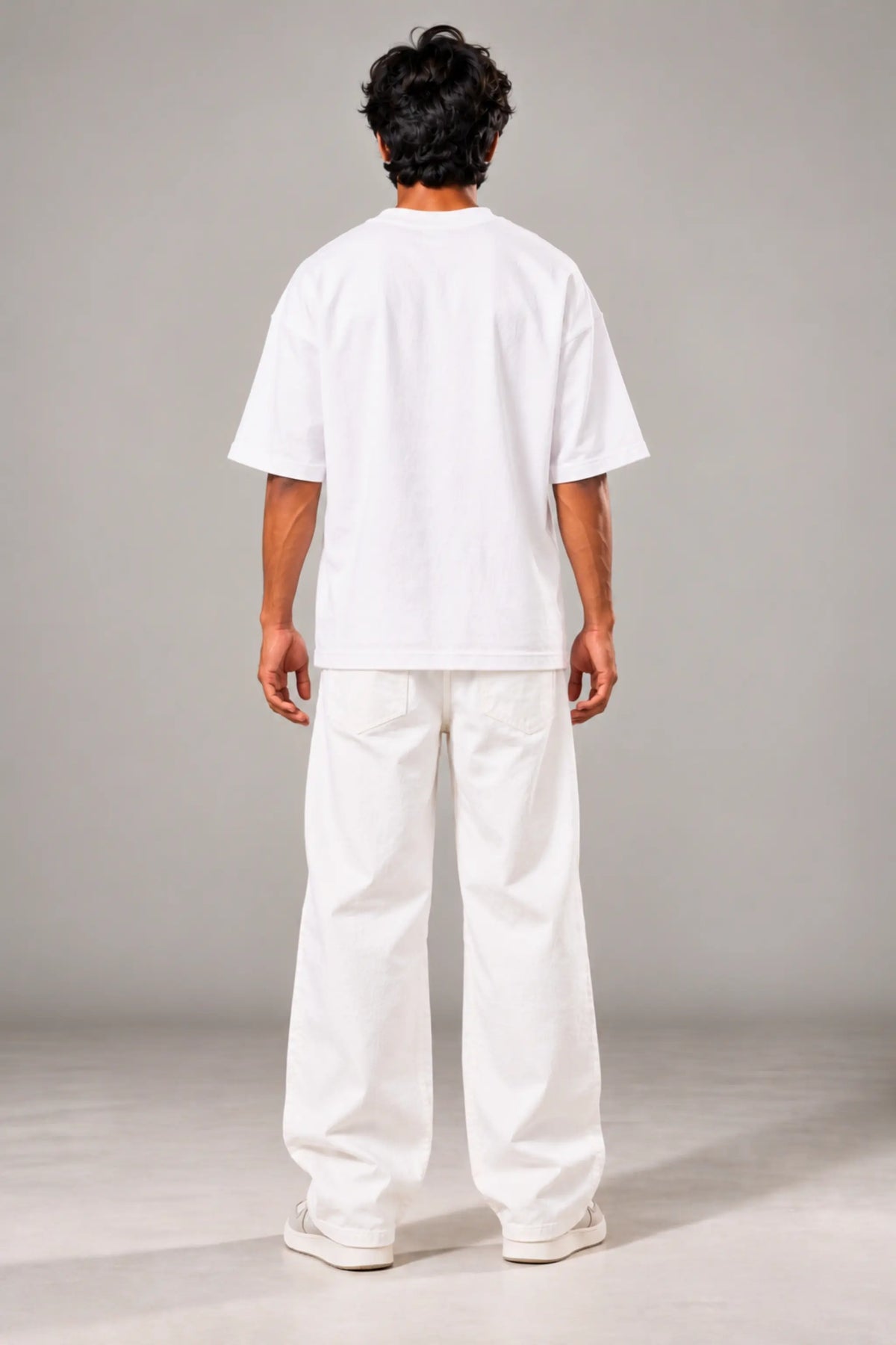 Plain white back of Woh Kalam Jisne Zameen Badal Di oversized terry tee, drop shoulder fit | JUNOSHI