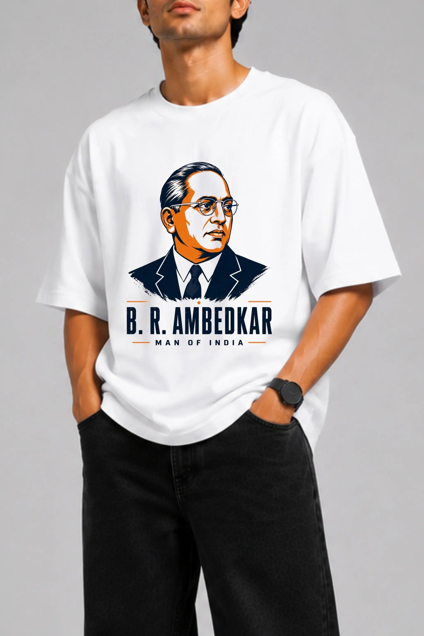 B.R. Ambedkar Graphic Print Closeup — Oversized T-Shirt | JUNOSHI
