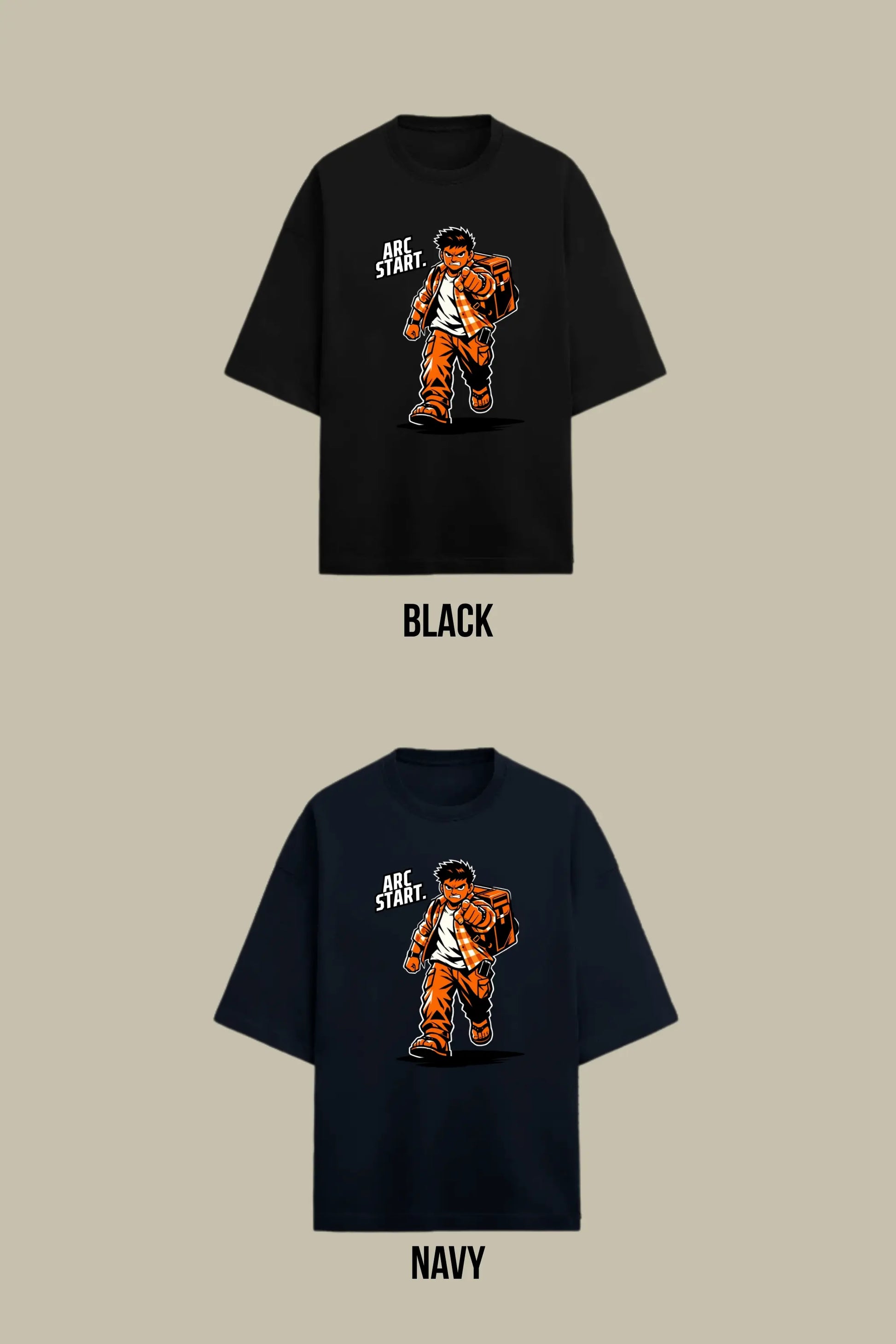 Arc Start anime oversized T-shirt — available in Black and Navy, original desi shonen graphic, DTF print, JUNOSHI Anime Streetwear