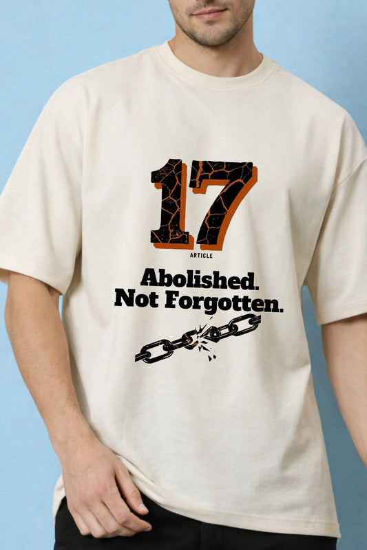 Article 17 Abolished Not Forgotten Oversized Terry Tee in Cream — Front View Male | JUNOSHI Written in Stone