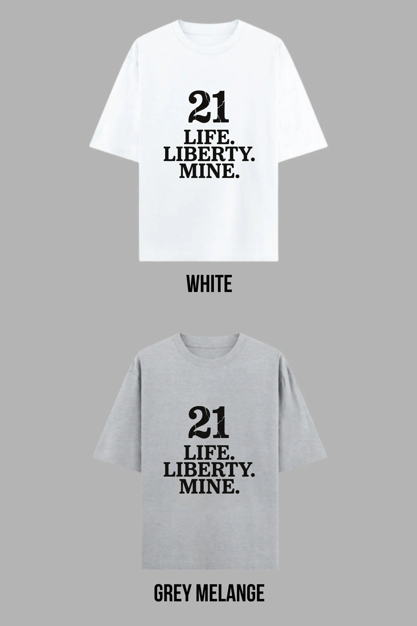 Article 21 Oversized Tee — White and Grey Melange Colour Options — Unisex Constitutional Tee