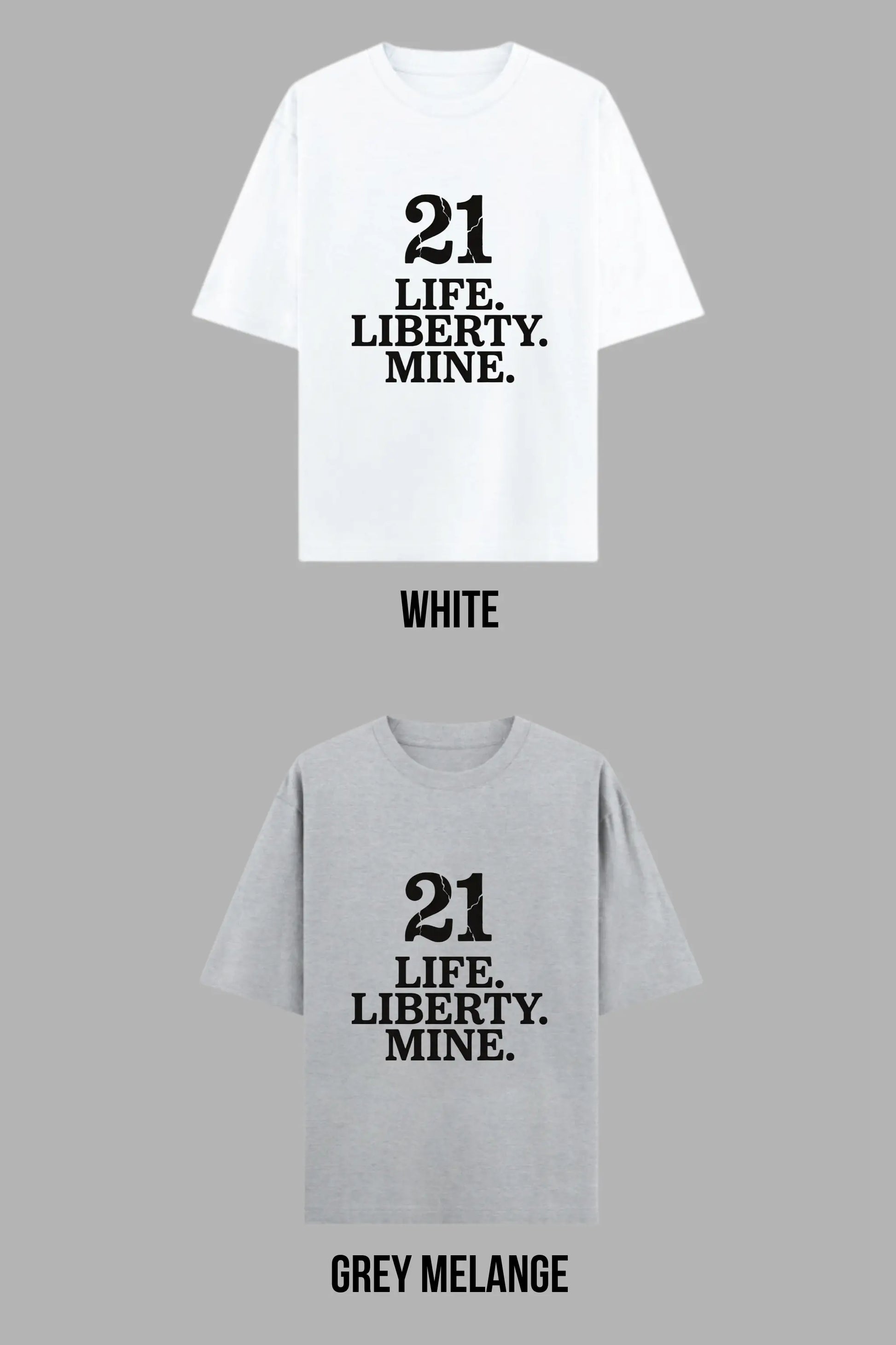 Article 21 Oversized Tee — White and Grey Melange Colour Options — Unisex Constitutional Tee