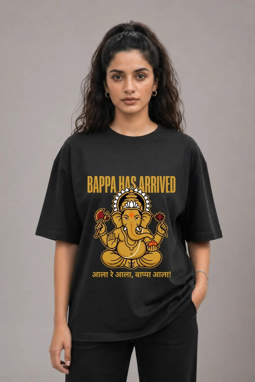 Bappa Has Arrived — Ganesh Chaturthi Oversized Tee for Women