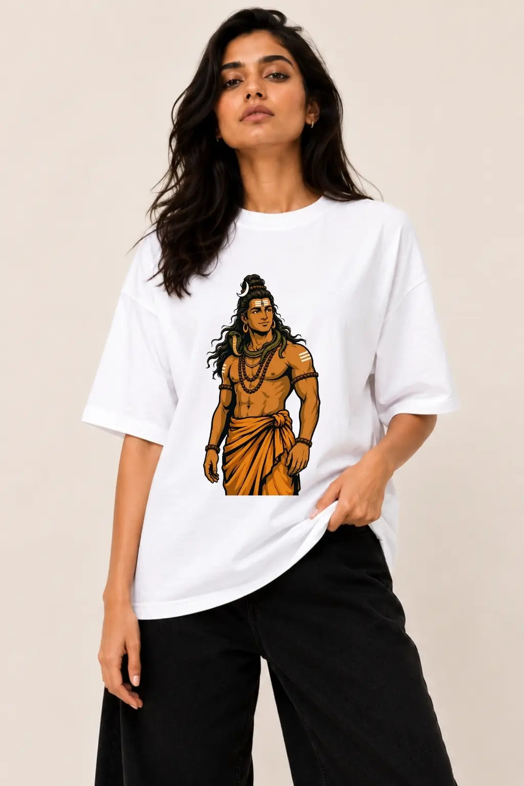 Bholenath Mahadev Oversized T-Shirt for Women — Front View | JUNOSHI