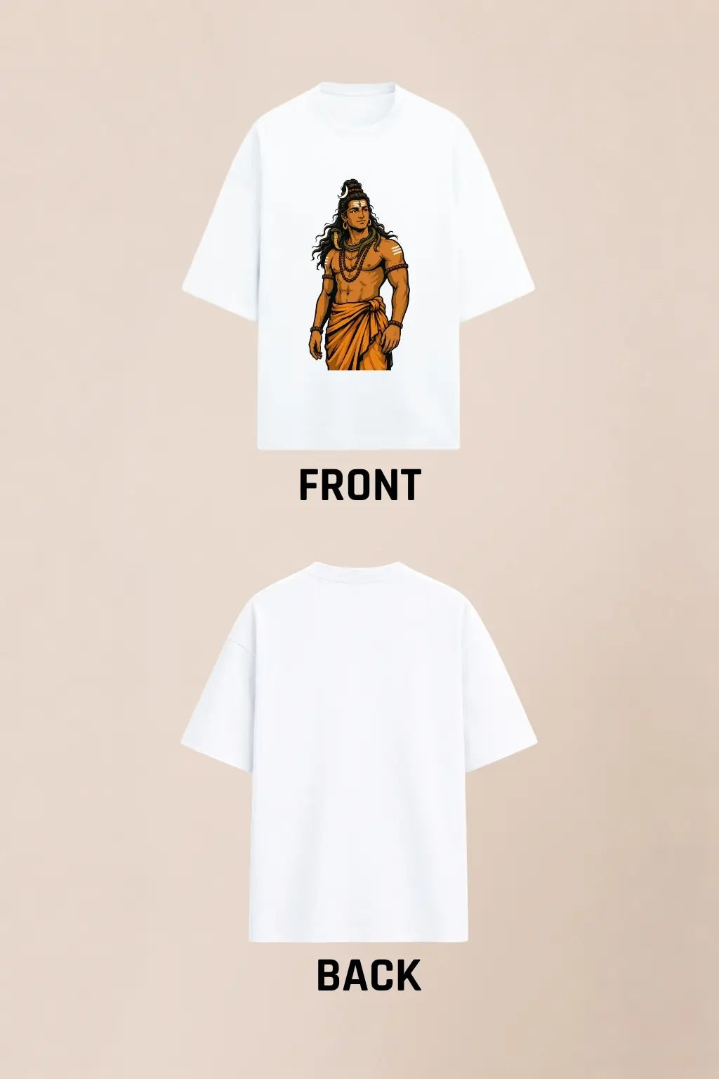 Bholenath Mahadev Oversized T-Shirt — Front and Back Flat Lay | JUNOSHI
