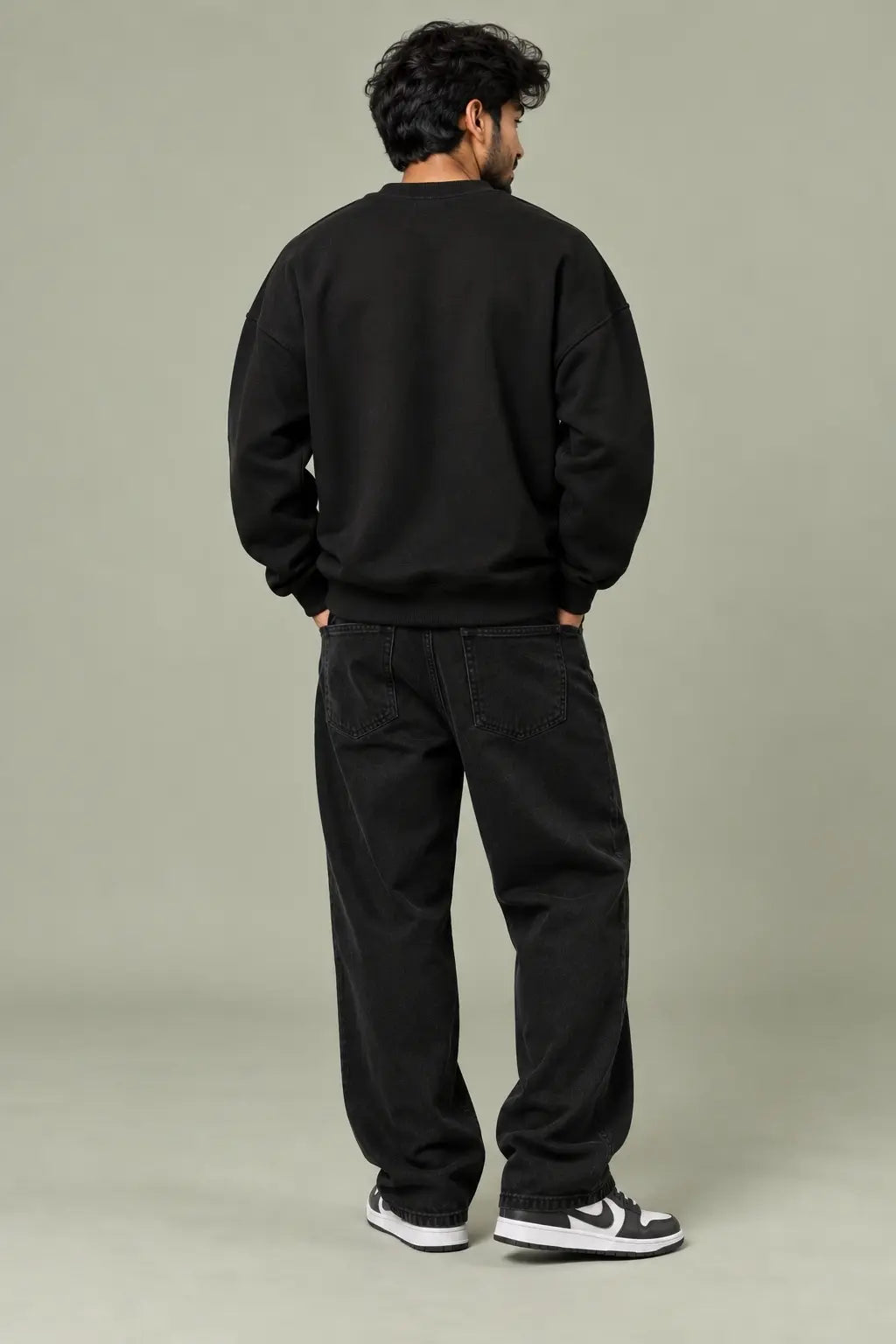 Press Start To Christmas — Gamer Christmas Oversized Sweatshirt, plain black back view with drop shoulders | JUNOSHI