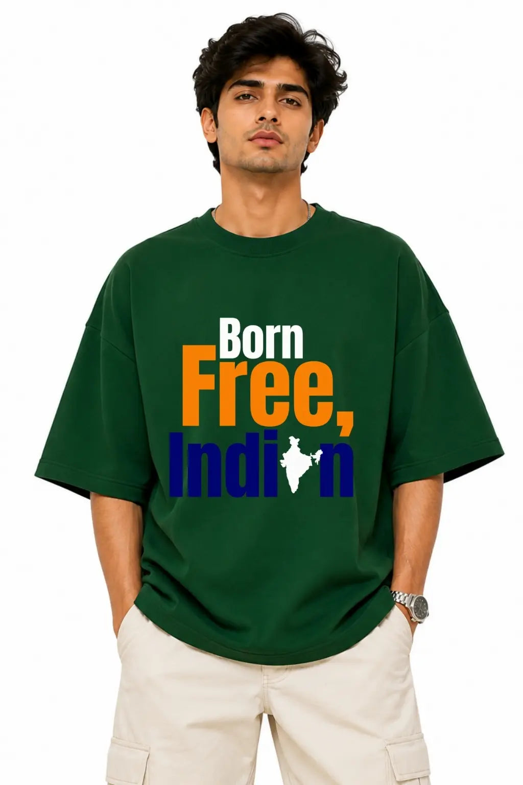 Born Free Indian — Patriotic Streetwear Oversized Terry Tee for Men | JUNOSHI