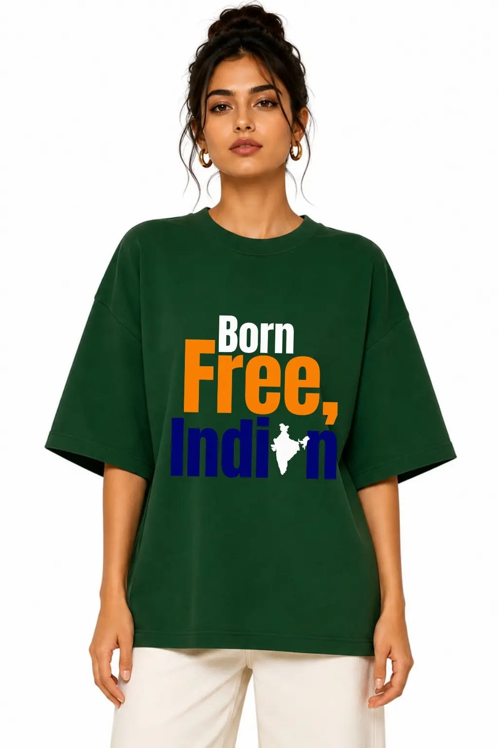Born Free Indian — Patriotic Streetwear Oversized Terry Tee for Women | JUNOSHI