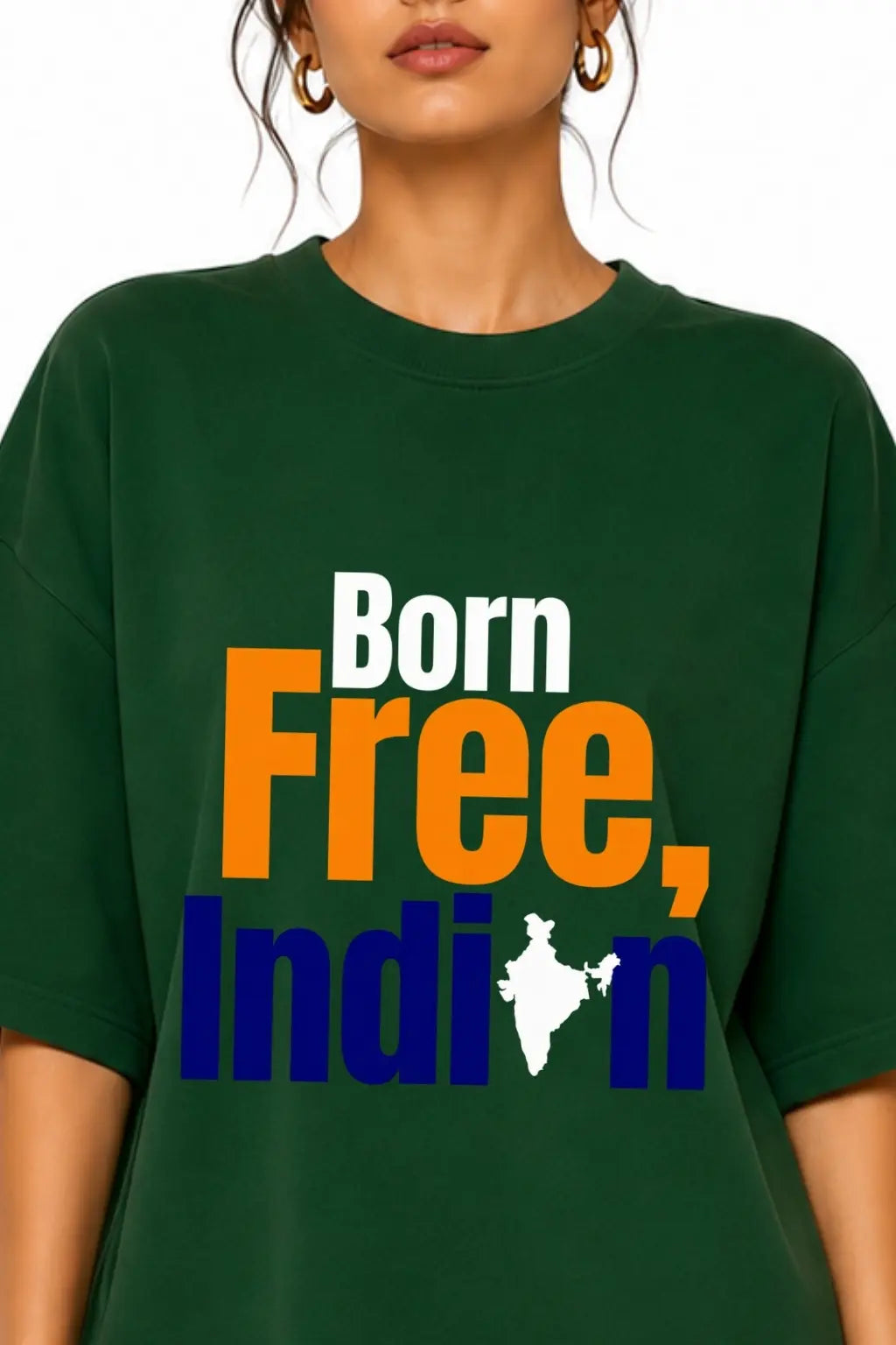 Born Free Indian — Tricolor Print Detail on Oversized Terry Tee | JUNOSHI