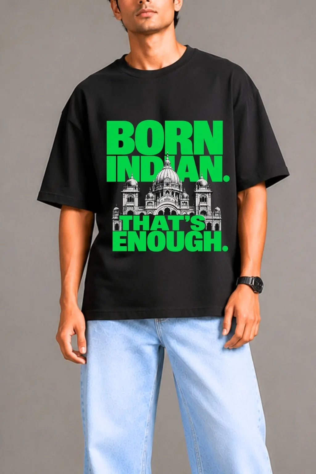 Born Indian That's Enough Mysore Palace Print Oversized Tee | JUNOSHI