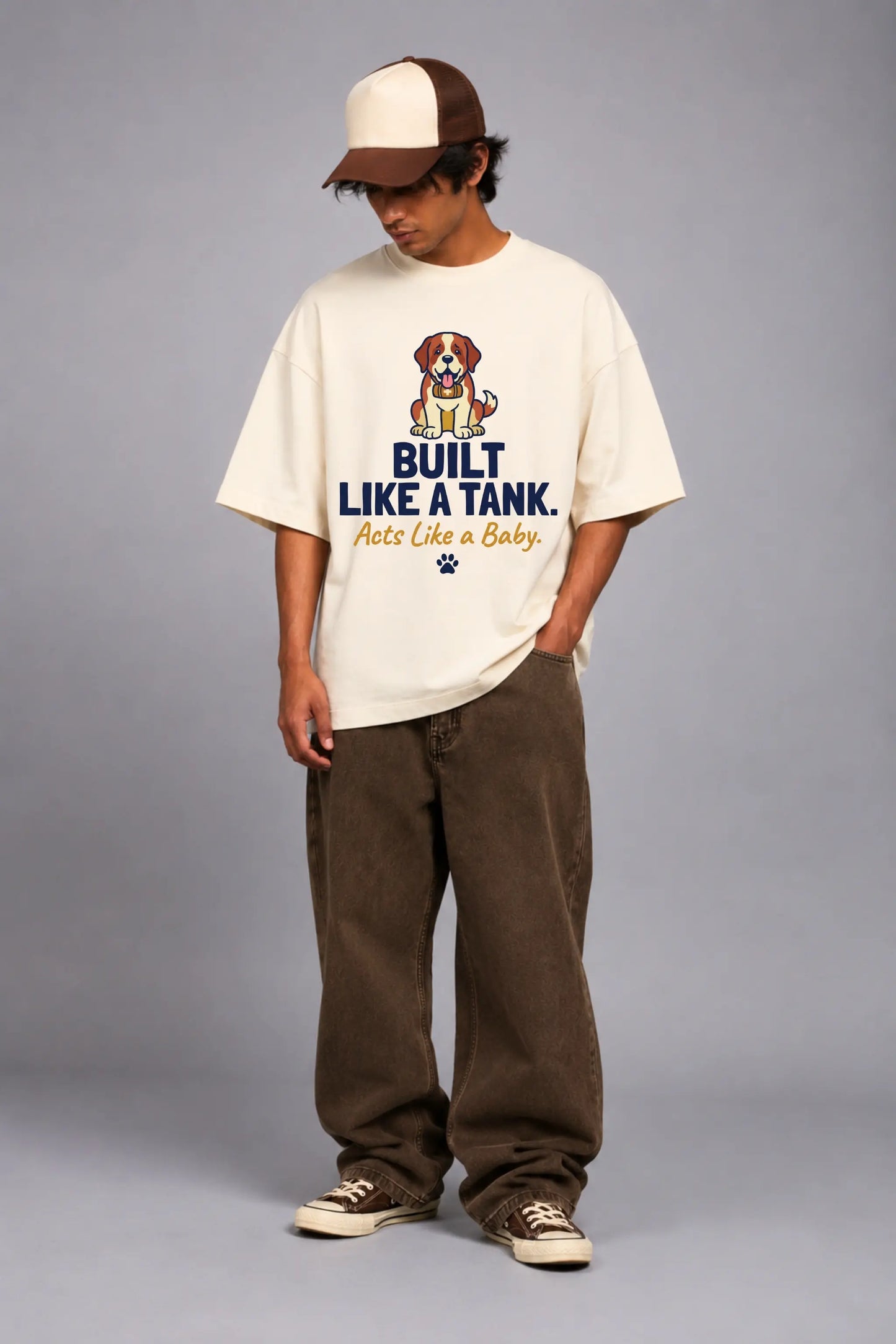 Built Like A Tank St Bernard Oversized Tee for Men — Pet Pawtrait Collection | JUNOSHI