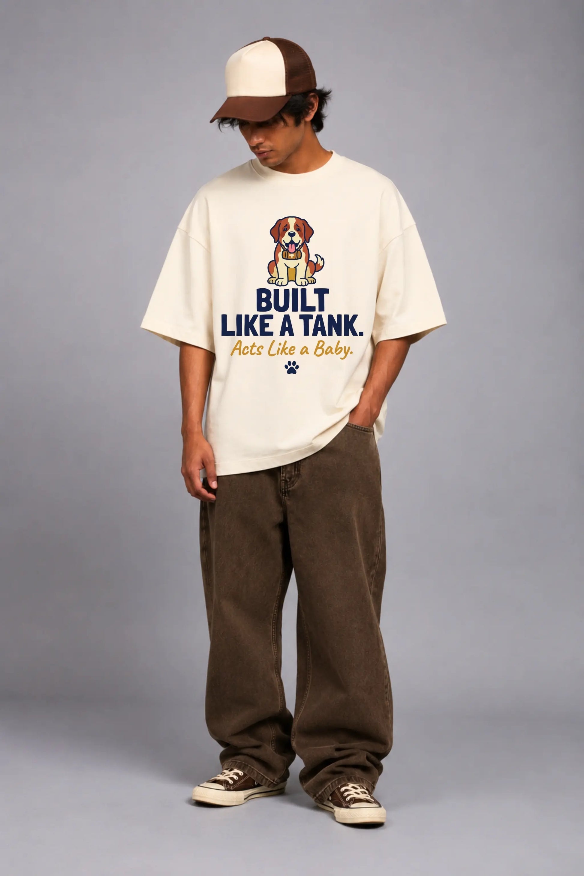 Built Like A Tank St Bernard Oversized Tee for Men — Pet Pawtrait Collection | JUNOSHI