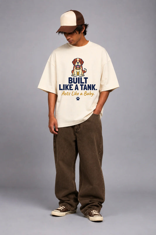 Built Like A Tank St Bernard Oversized Tee for Men — Pet Pawtrait Collection | JUNOSHI