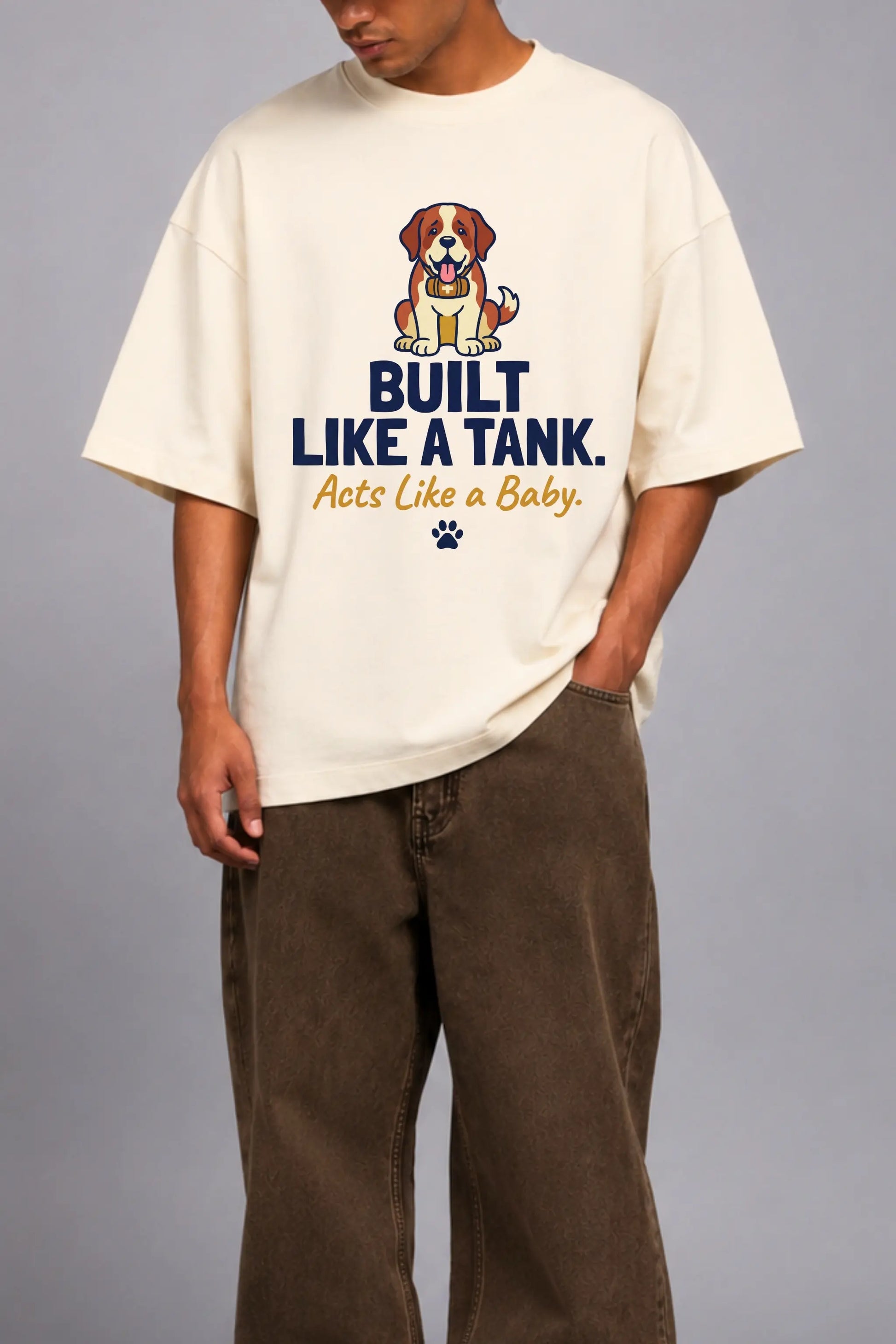 Built Like A Tank Dog Lover Oversized Tee — Closeup of St Bernard Print | JUNOSHI