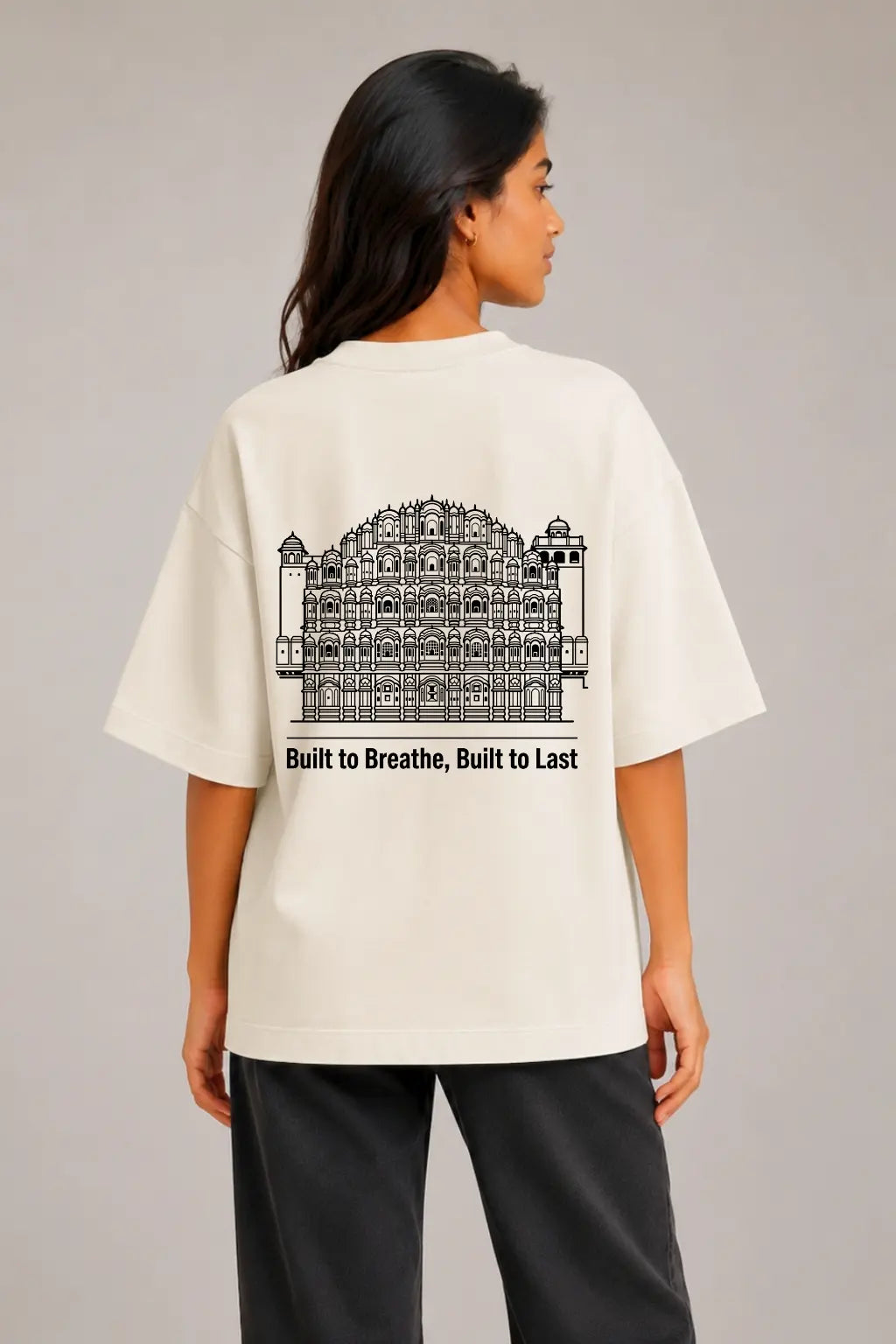 Built To Breathe — Hawa Mahal Oversized Terry Tee for Women, Back View | JUNOSHI