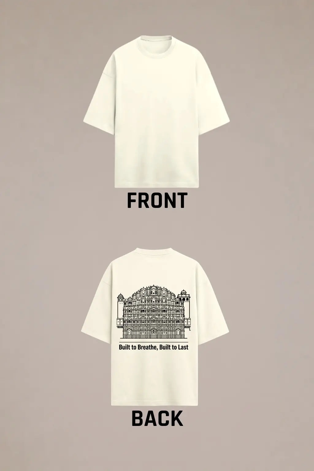 Built To Breathe — Hawa Mahal Oversized Tee Front and Back Flat Lay | JUNOSHI