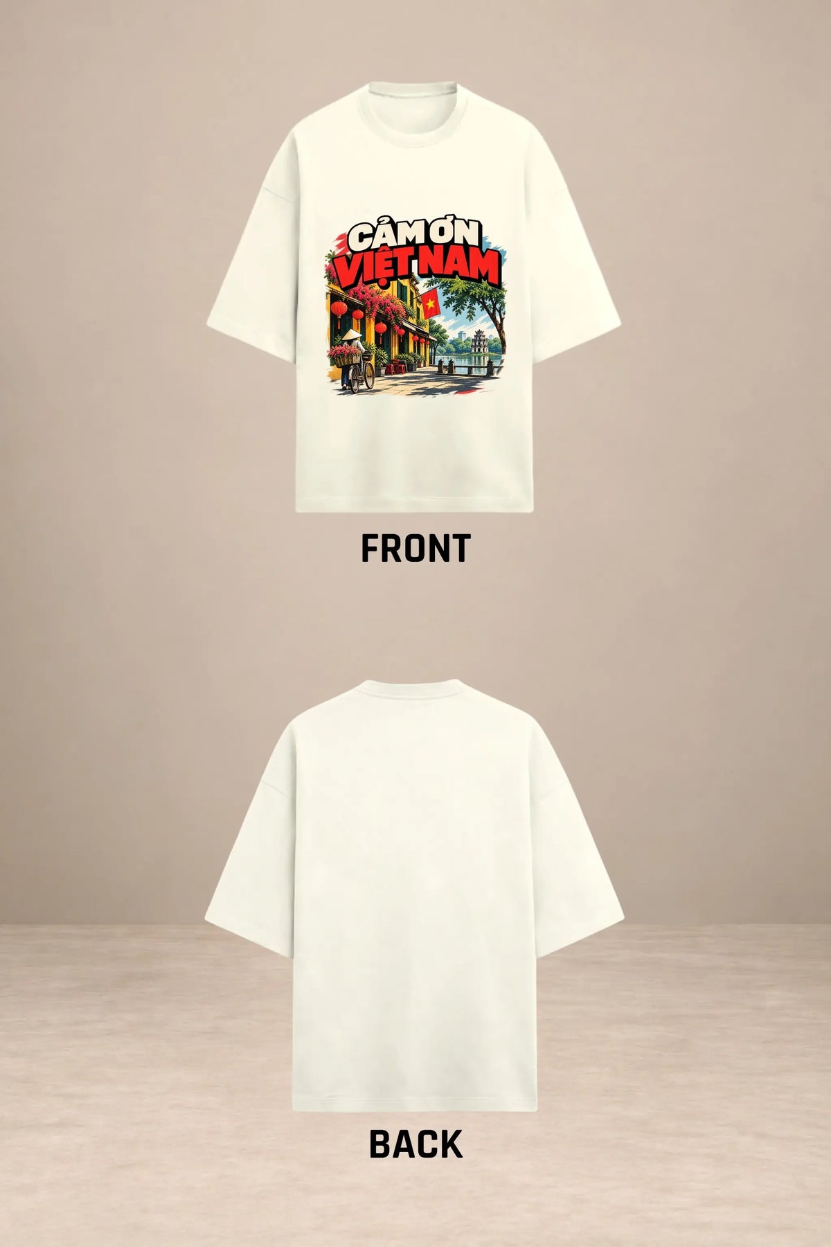 Cam On Vietnam — Gratitude Travel Oversized Terry T-Shirt Front and Back View | JUNOSHI