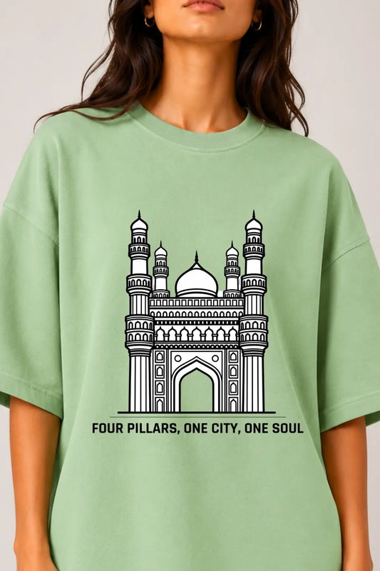 Four Pillars Charminar Print Close-Up — Oversized Tee