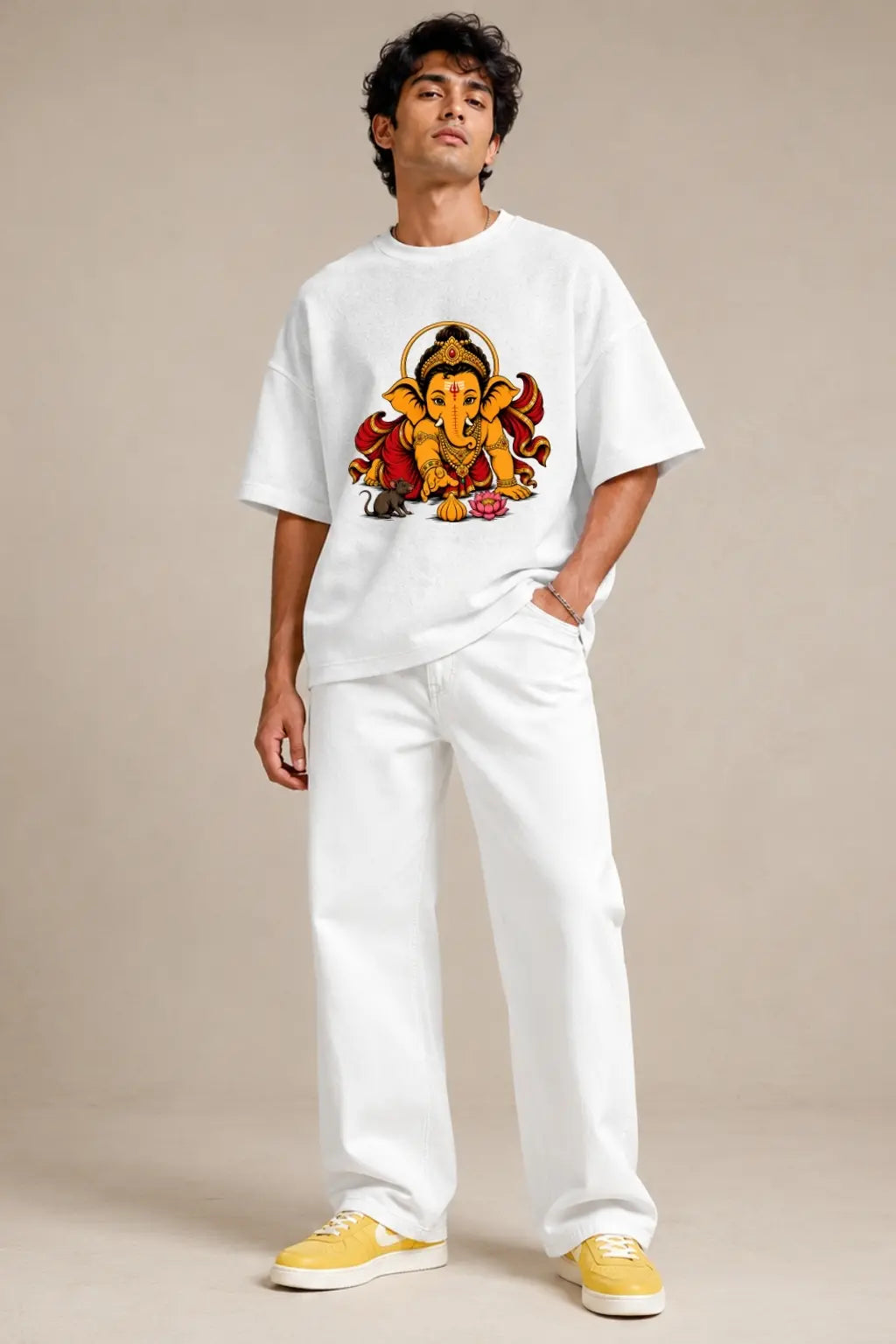 Ganesha Aashirwad Oversized T-Shirt for Men — Front View | JUNOSHI