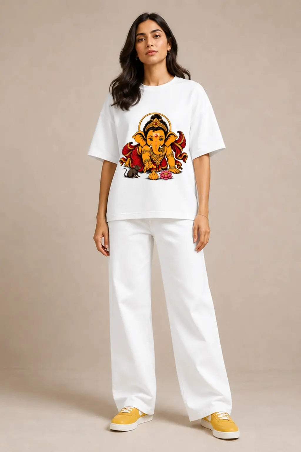 Ganesha Aashirwad Oversized T-Shirt for Women — Front View | JUNOSHI