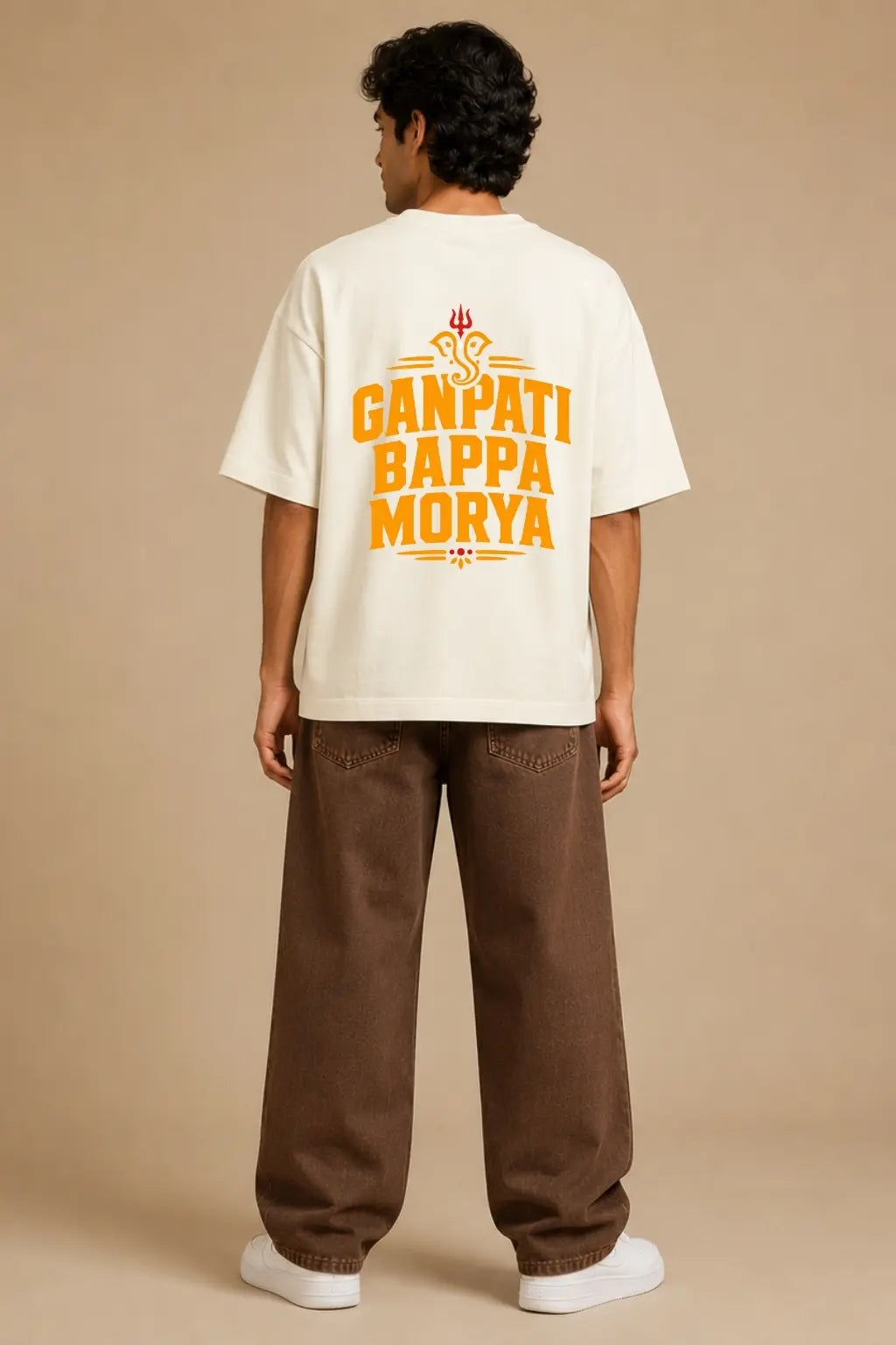 Ganpati Bappa Morya Back Print — Ganesh Chaturthi Oversized Terry Tee
