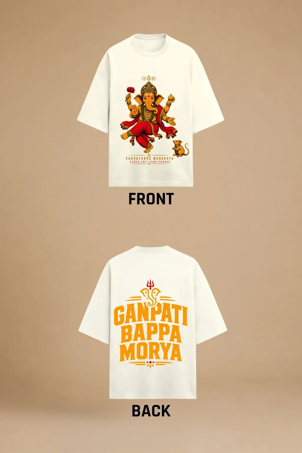 Ganpati Bappa Morya Oversized Terry T-Shirt Front and Back Design