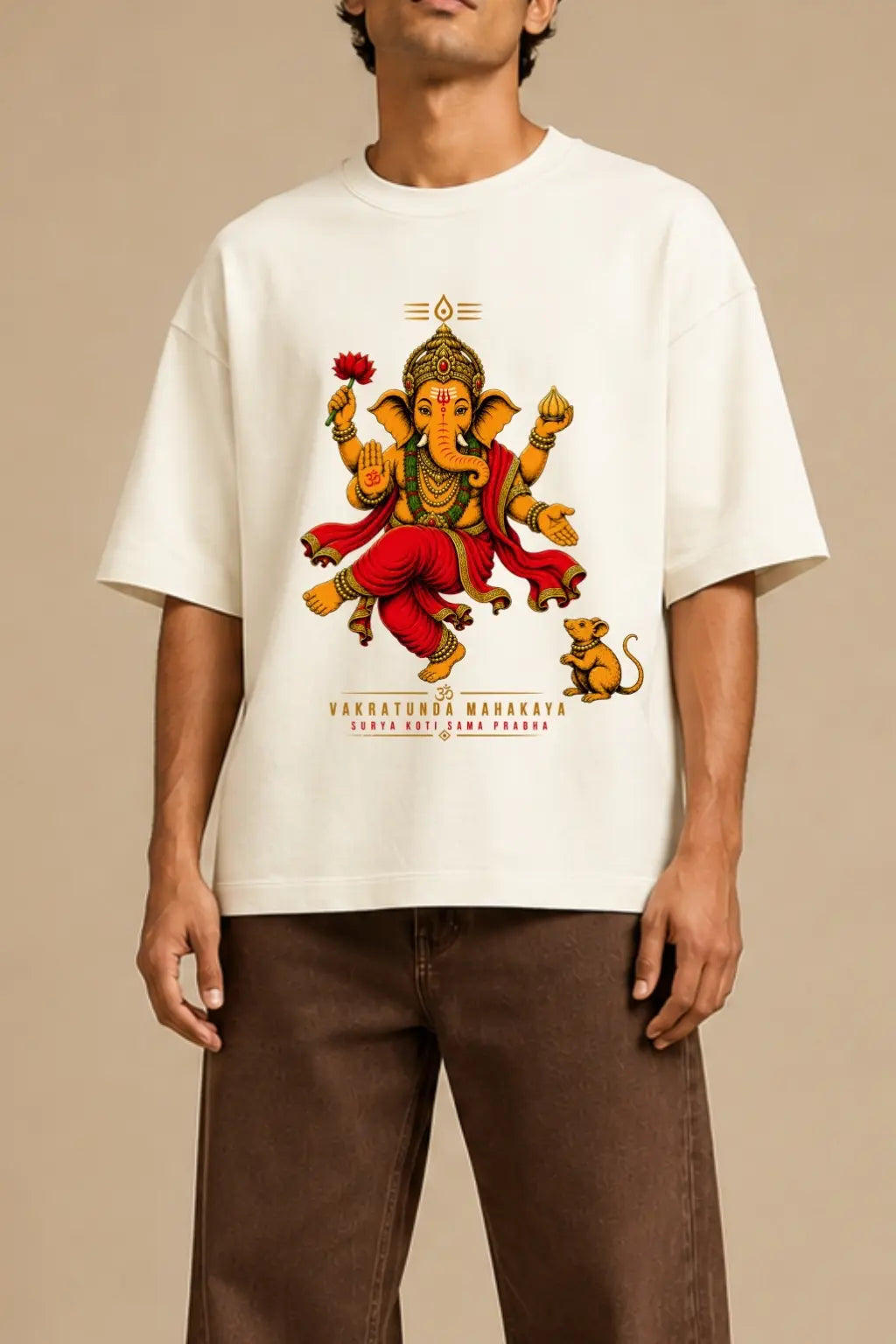 Ganpati Bappa Morya Dancing Ganesha Print Closeup — Oversized Terry Tee