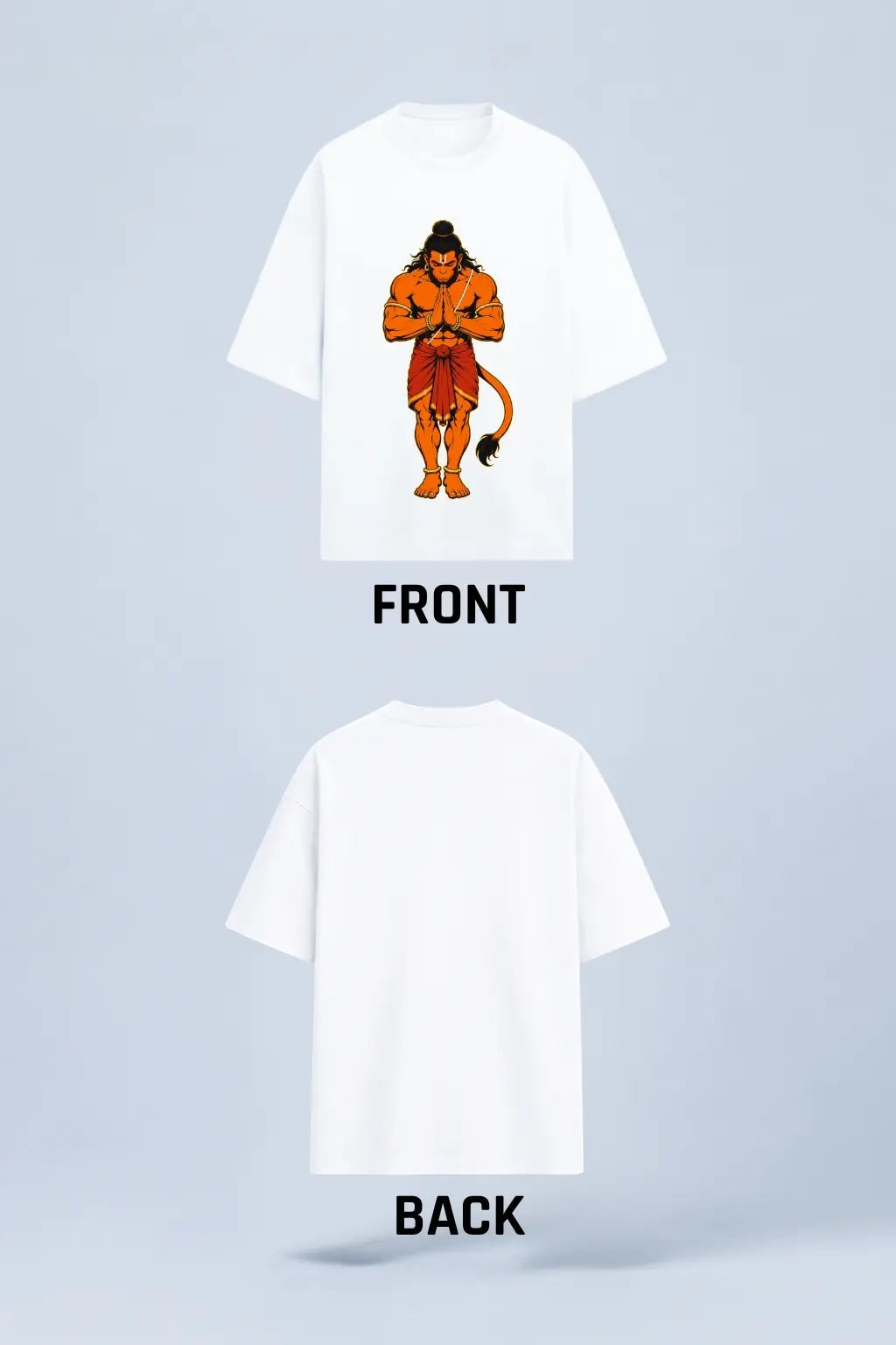 Lord Hanuman Devoted Namaskar Oversized T-Shirt — Front and Back Flat Lay | JUNOSHI