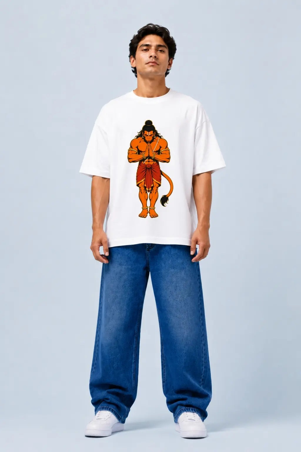 Lord Hanuman Devoted Namaskar — Bhakti Oversized T-Shirt for Men | JUNOSHI