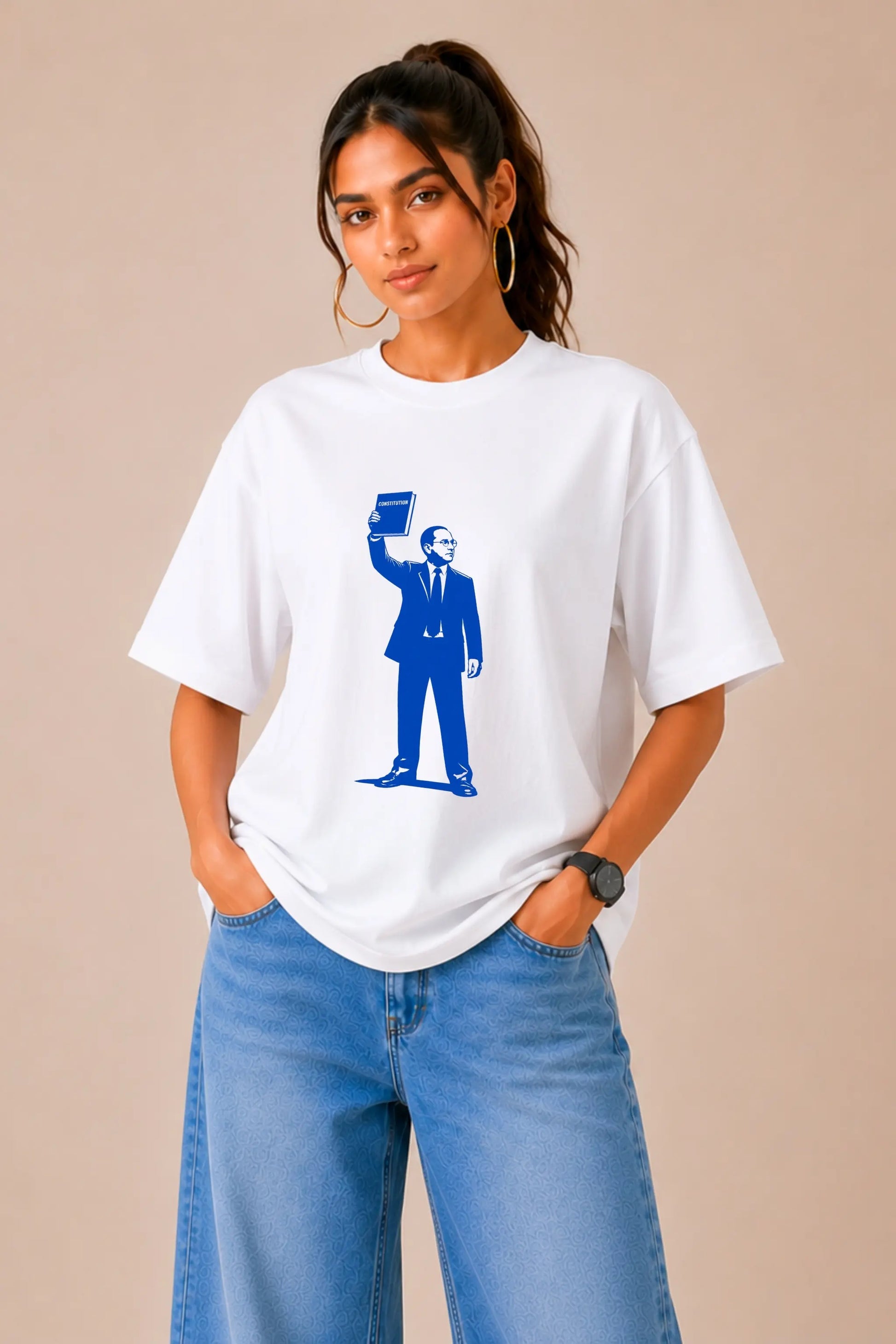 He Wrote It — Ambedkar Constitutional Pride Oversized Tee for Women | JUNOSHI