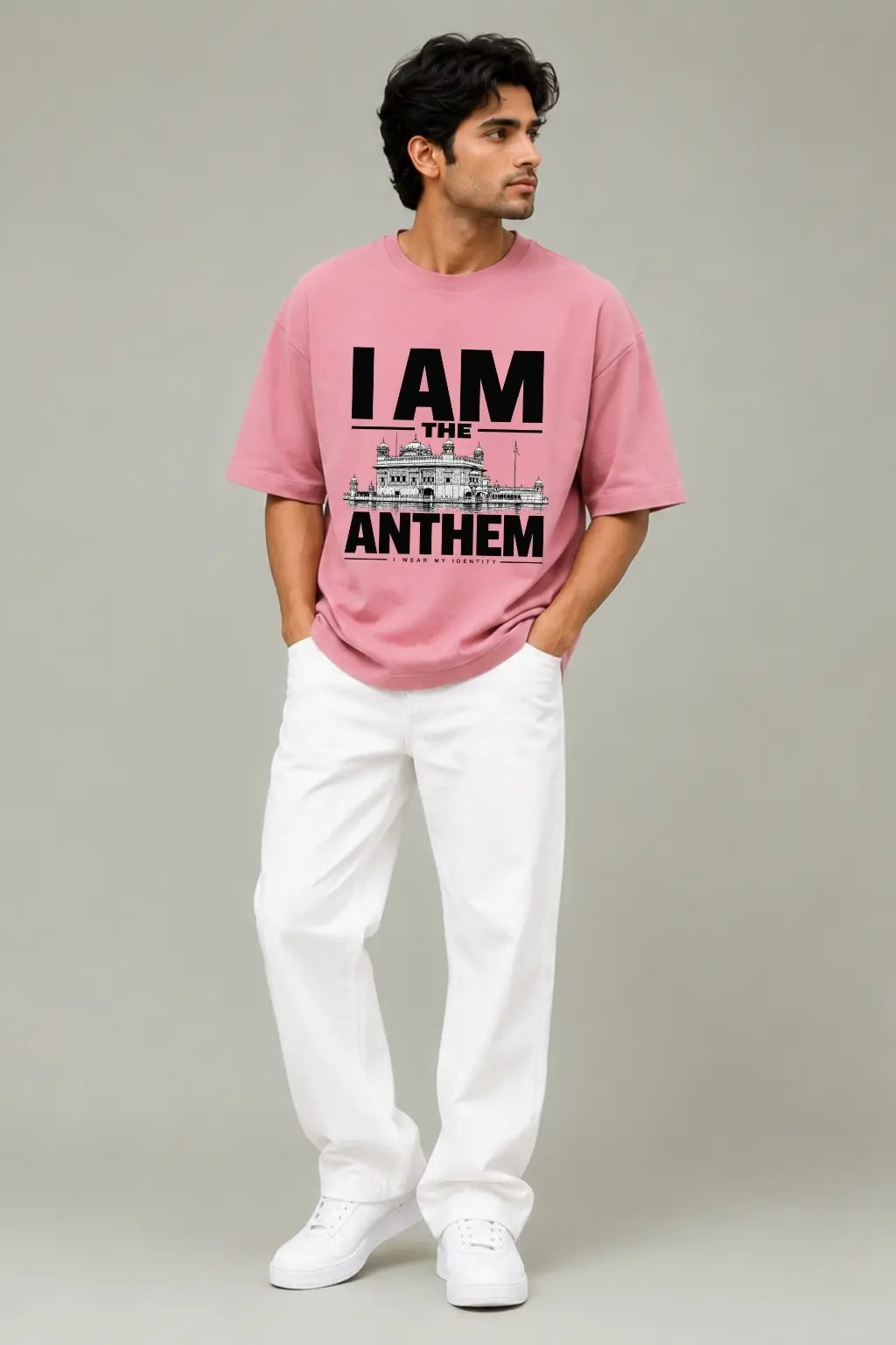 I Am The Anthem — Golden Temple Oversized Tee for Men in Flamingo Pink | JUNOSHI
